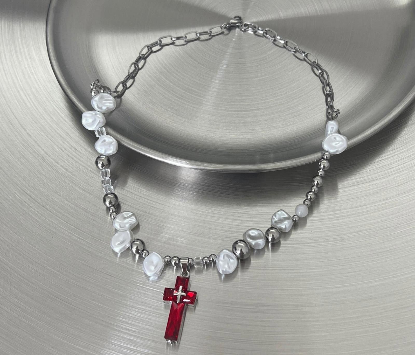Jewelry Red Cross Pearl Necklace Size ONE SIZE - 5 Thumbnail