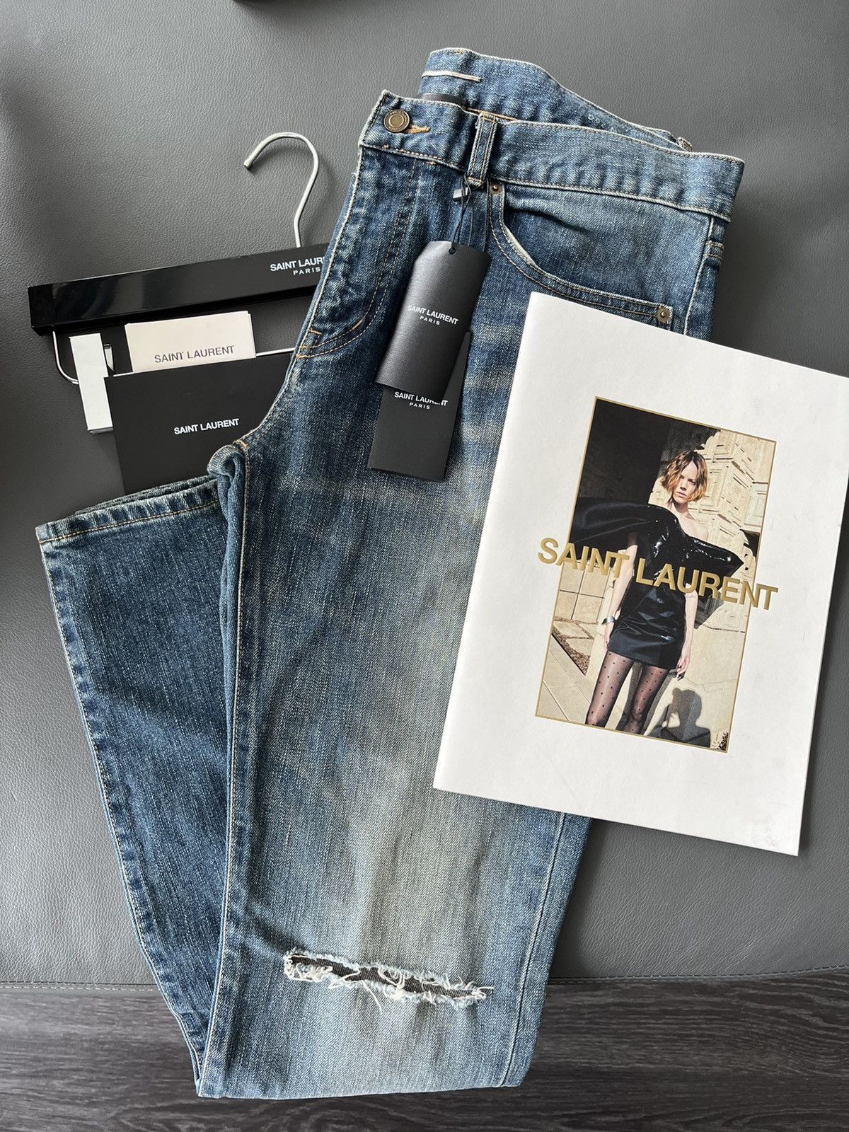 Hedi Slimane × Saint Laurent Paris × Yves Saint Laurent Saint Laurent Runway Sold Out Distressed Ripped Denim Jeans Size US 33 - 8 Thumbnail