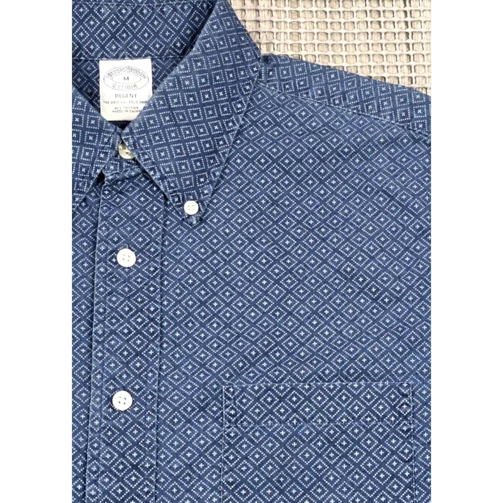 Brooks Brothers Brooks Brothers Shirt Regent Diamond Print Chambray Long Sleeve M Blue Men Size US M / EU 48-50 / 2 - 3 Thumbnail