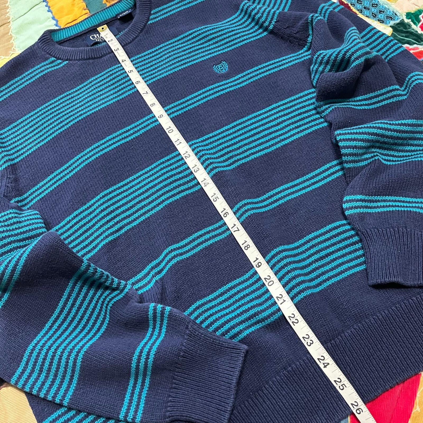 Chaps Chaps Navy Blue and Turquoise Striped Sweater Large / XL Size US XL / EU 56 / 4 - 4 Thumbnail