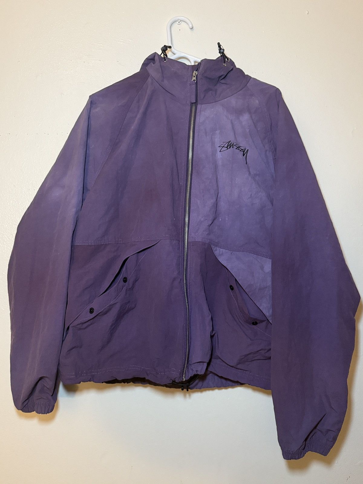 柑*類様 STUSSY WAVE DYE BEACH SHELL パープル ☆STUSSY☆WAVE DYE BEACH SHELL ジャケット☆追跡可 (STUSSY