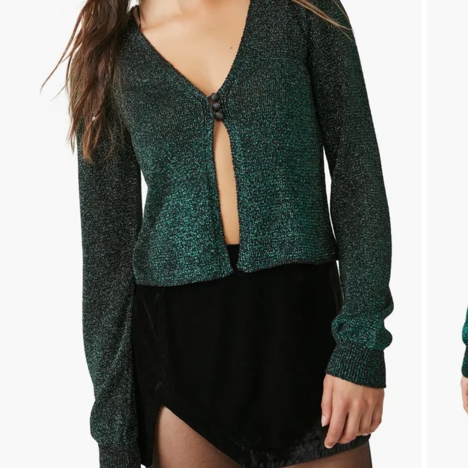 image of NWT Free People Emmaline Metallic Cardigan In Alpine Combo in Green, Women's (Size Large)