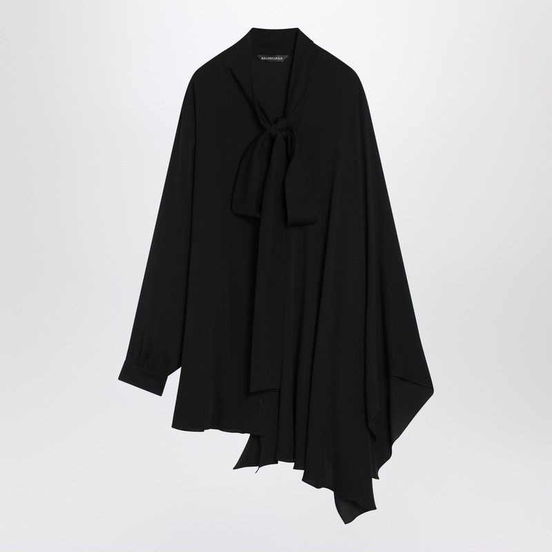 Balenciaga Balenciaga Asymmetric Black Silk Blouse With Scarf Size S / US 4 / IT 40 - 1 Thumbnail
