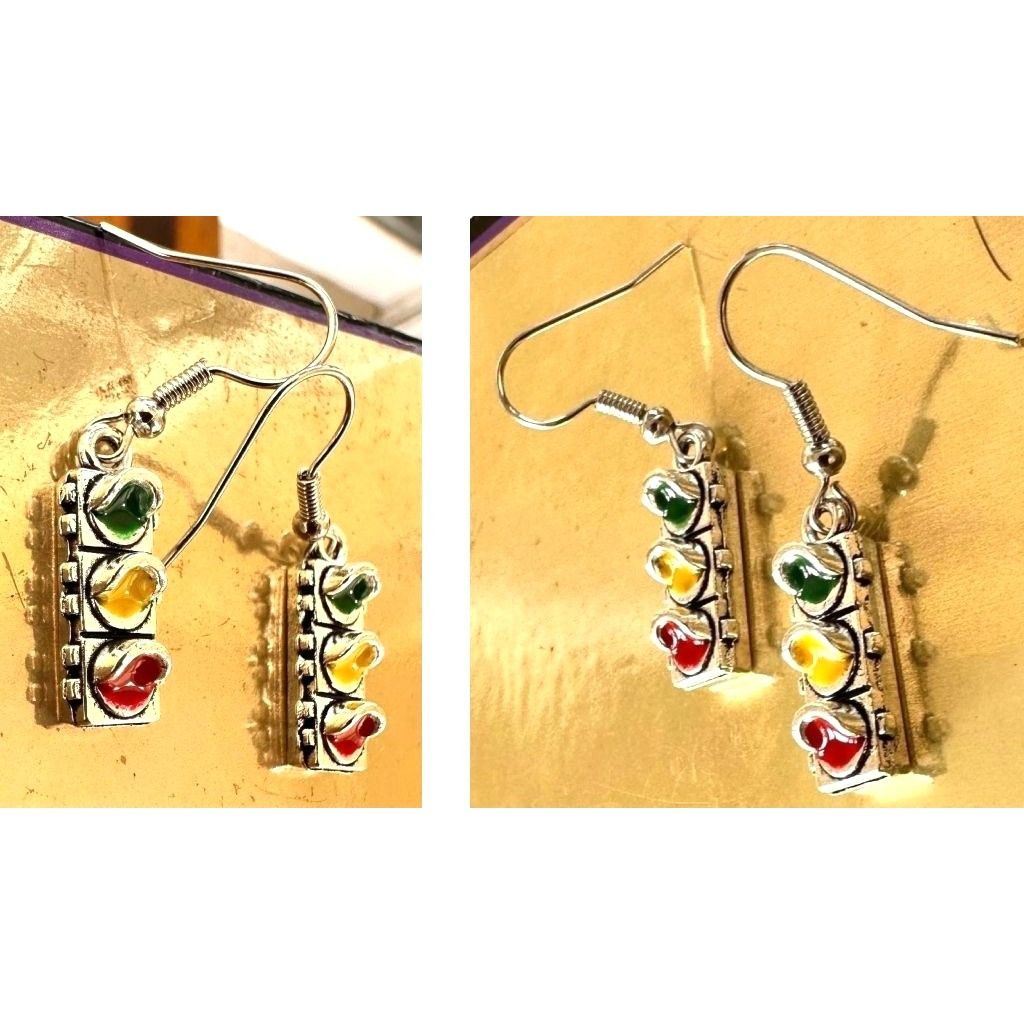 Handmade Traffic Light Earrings Signal New Dangle Hooks Stop Wait Go Size ONE SIZE - 6 Thumbnail