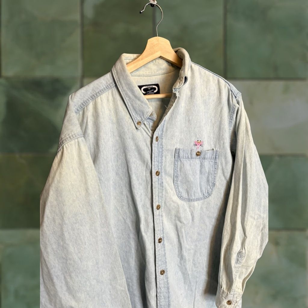 Denime VINTAGE Pink Panther Denim Cotton Men’s Button-Up Shirt L Handmade 90s Mens PinkWomens? Size US L / EU 52-54 / 3 - 1 Thumbnail