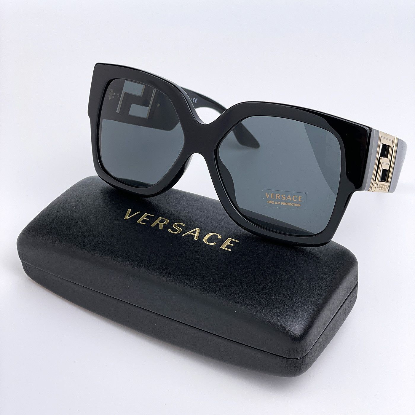 image of New Versace Greca Ve4402 Gb1/87 Oversized Women Sunglasses in Black/Grey