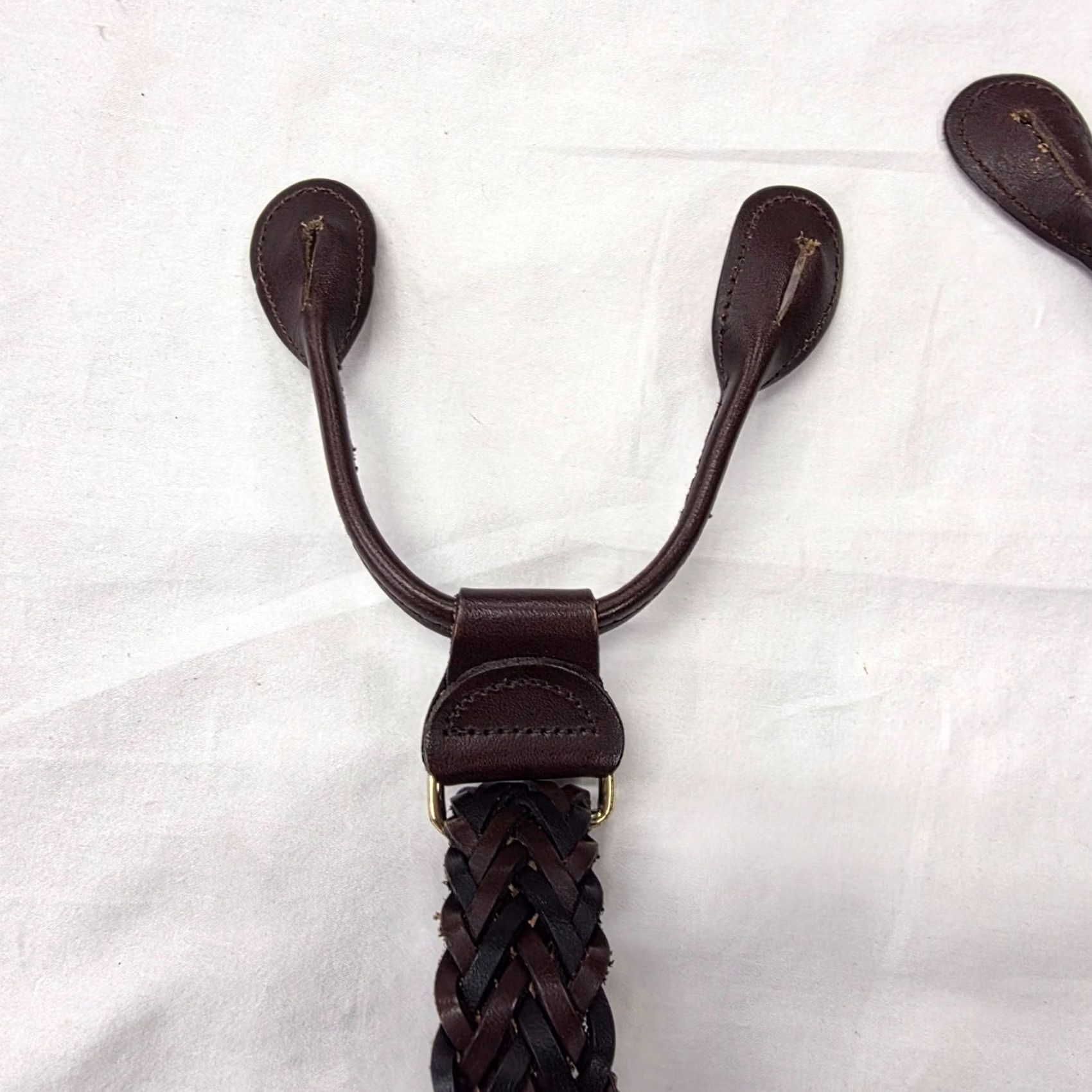 Etro Braided Leather Y Back Suspenders Button Attachment Adjustable Vintage Style Retro Mens Suspender Brown Leather Y-Back Size ONE SIZE - 3 Thumbnail
