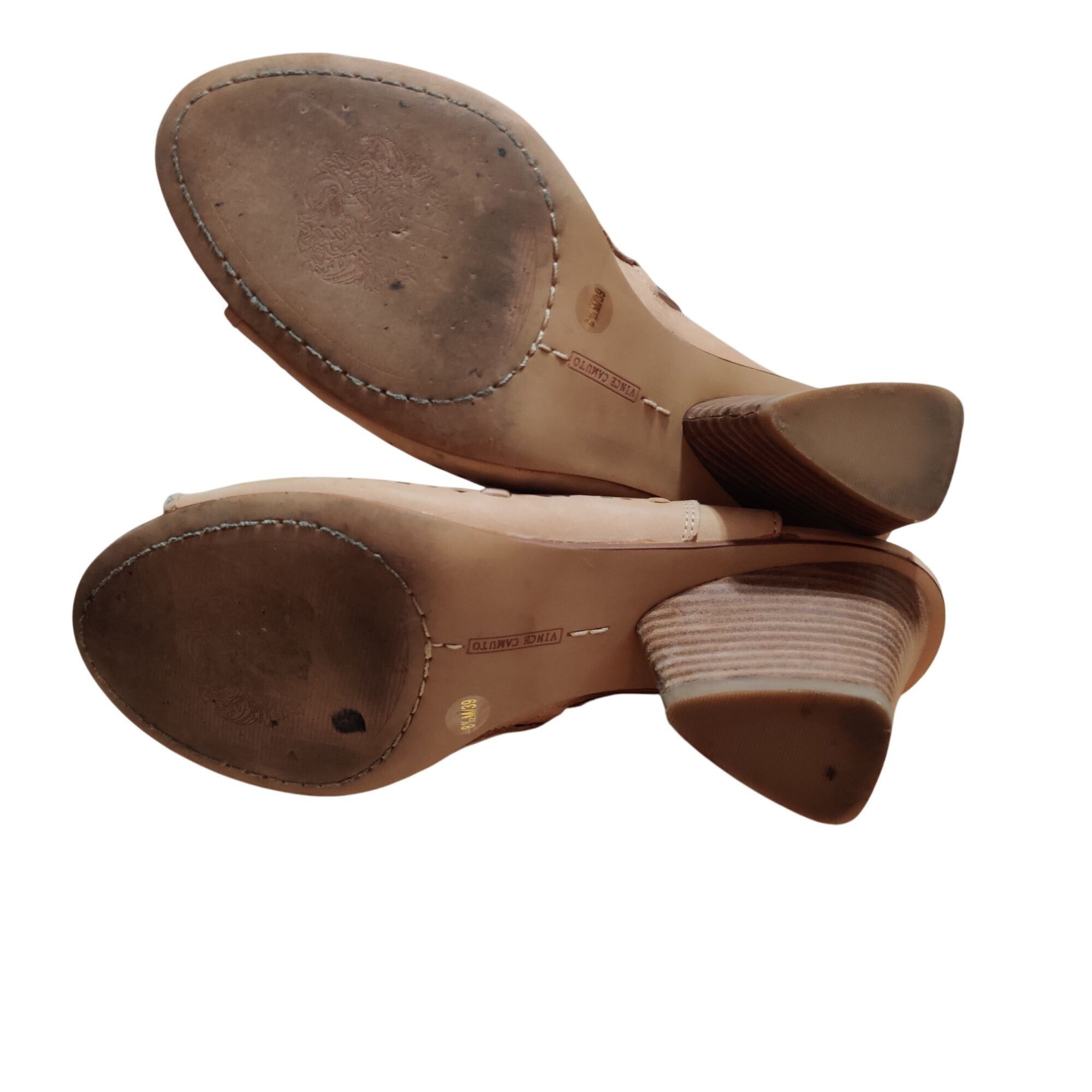 Vince Camuto Vince Camuto 8.5 Laser Cut Peep Toe Leather Sandals Tan Bloc Size US 8.5 / IT 38.5 - 7 Thumbnail