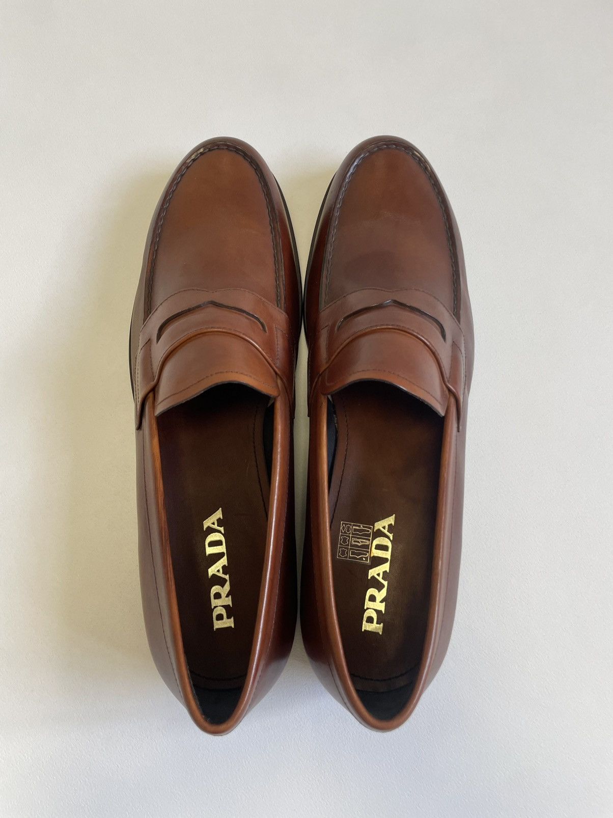 Prada Mid 2000s Brown Burnished Leather Loafers Size US 11.5 / EU 44-45 - 14 Thumbnail
