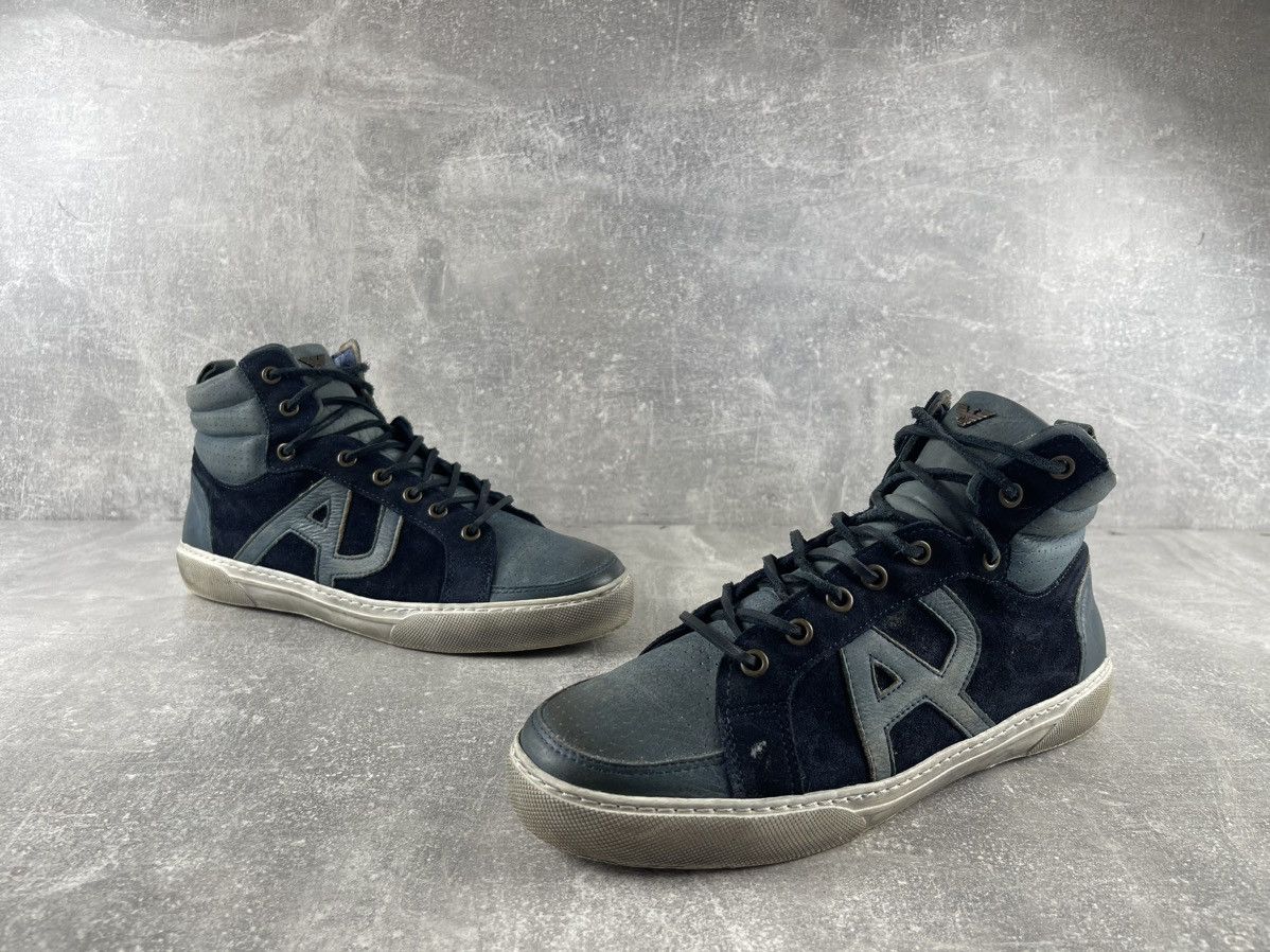 Armani Armani Jeans AJ Y2K Leather Suede High Top Sneakers Blue Size US 9 / EU 42 - 4 Thumbnail