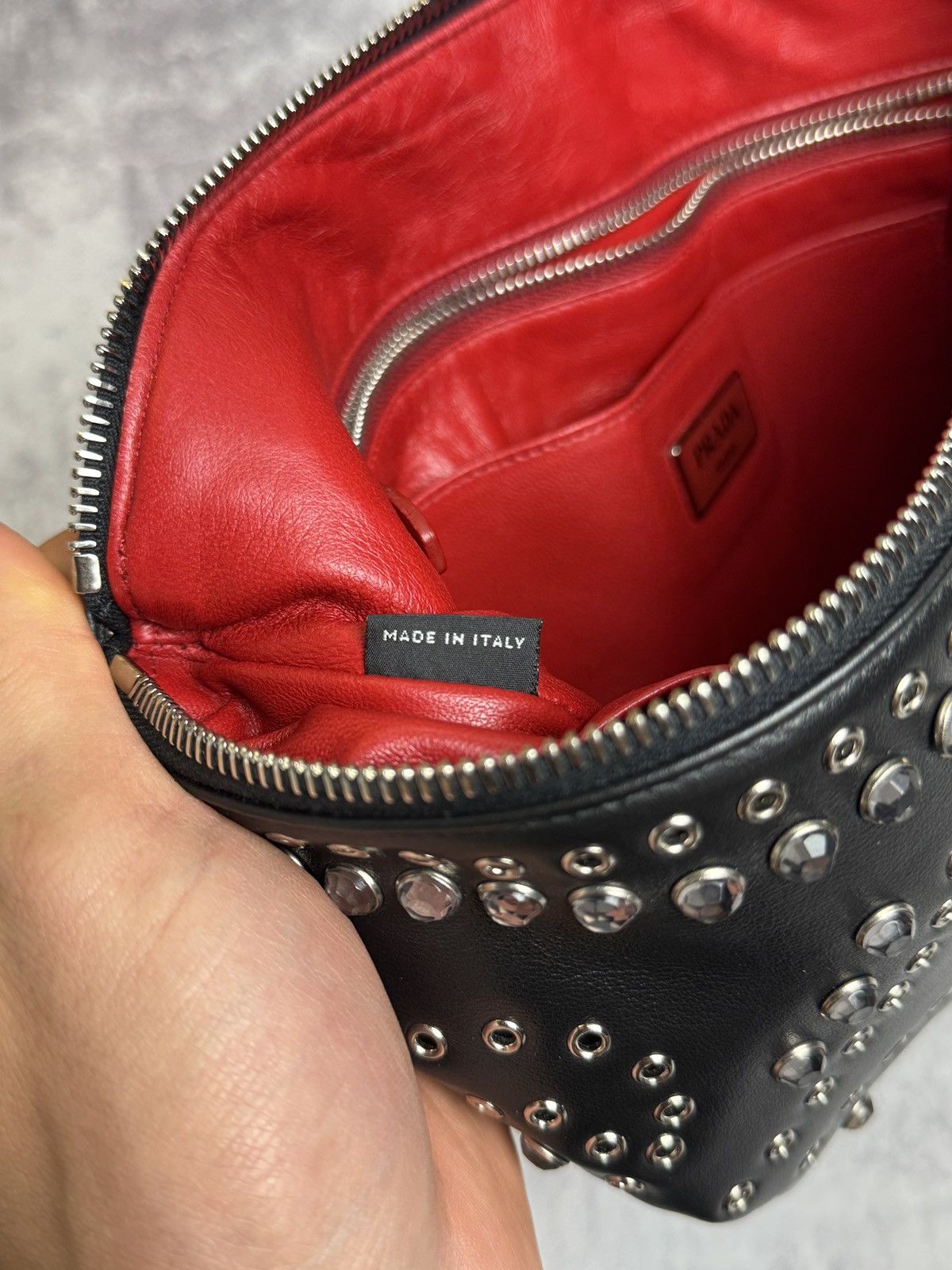 RARE Prada Rhinestone Y2K Leather Wallet Hand Bag Clutch