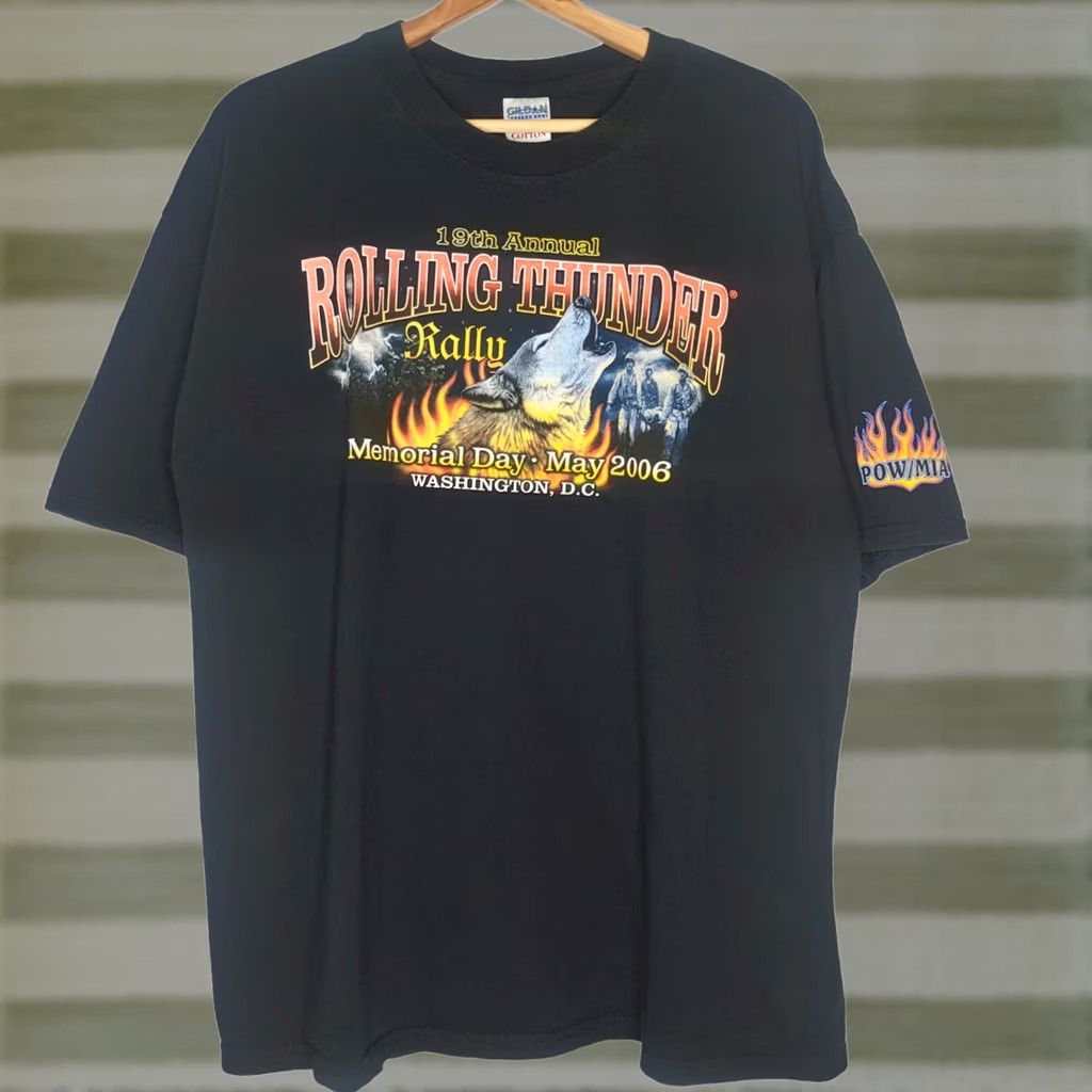 Gildan VINTAGE Rolling Thunder Motorcycle Rally Shirt XL Black Washington DC Wolf Biker Gildan Heavy Cotton T-Shirt Mens Size US XL / EU 56 / 4 - 1 Thumbnail