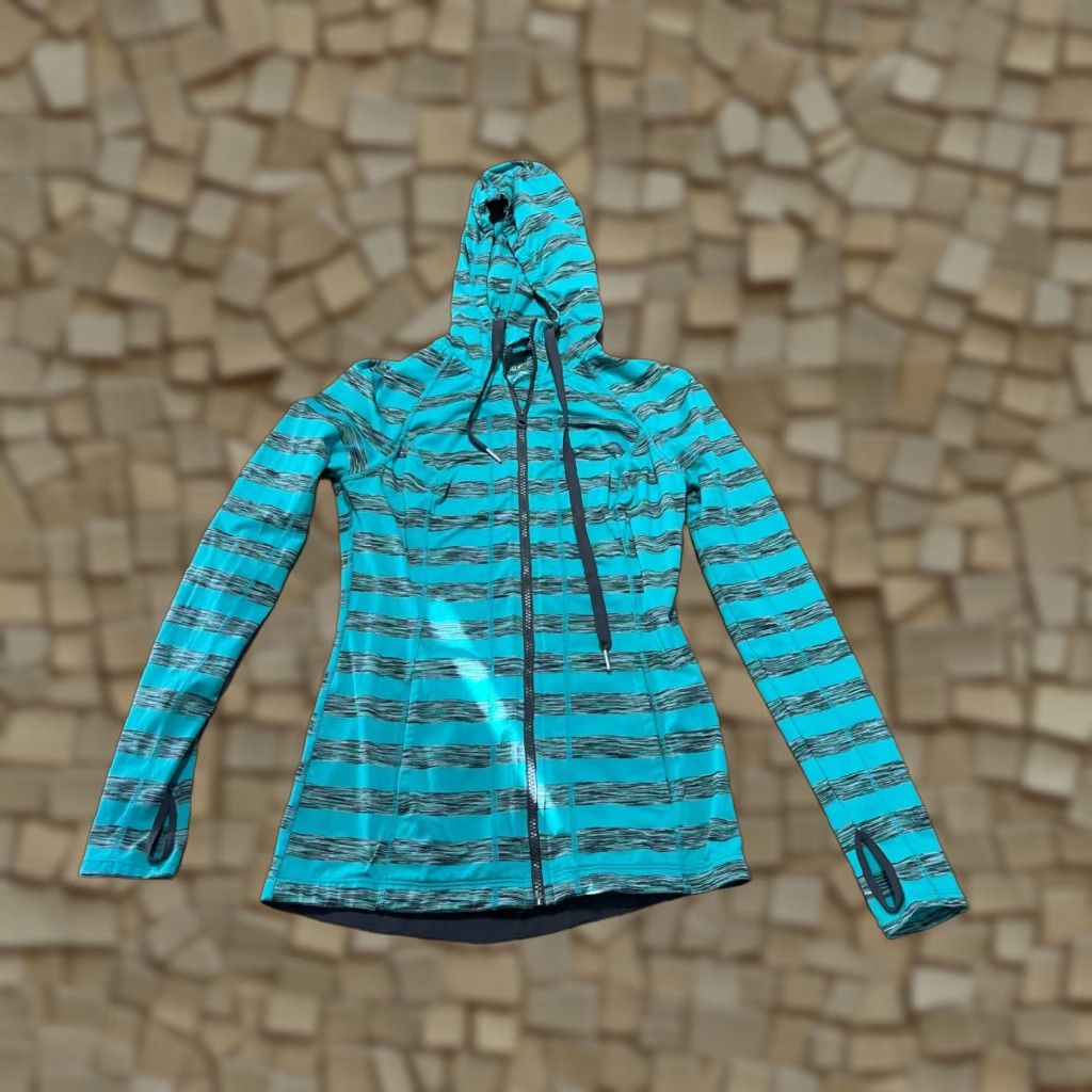 Vintage Lukka Hoodie Women's Small Green Gray Full Zip Drawstring Casual Modern Striped Regular Sleeve Size S / US 4 / IT 40 - 1 Thumbnail