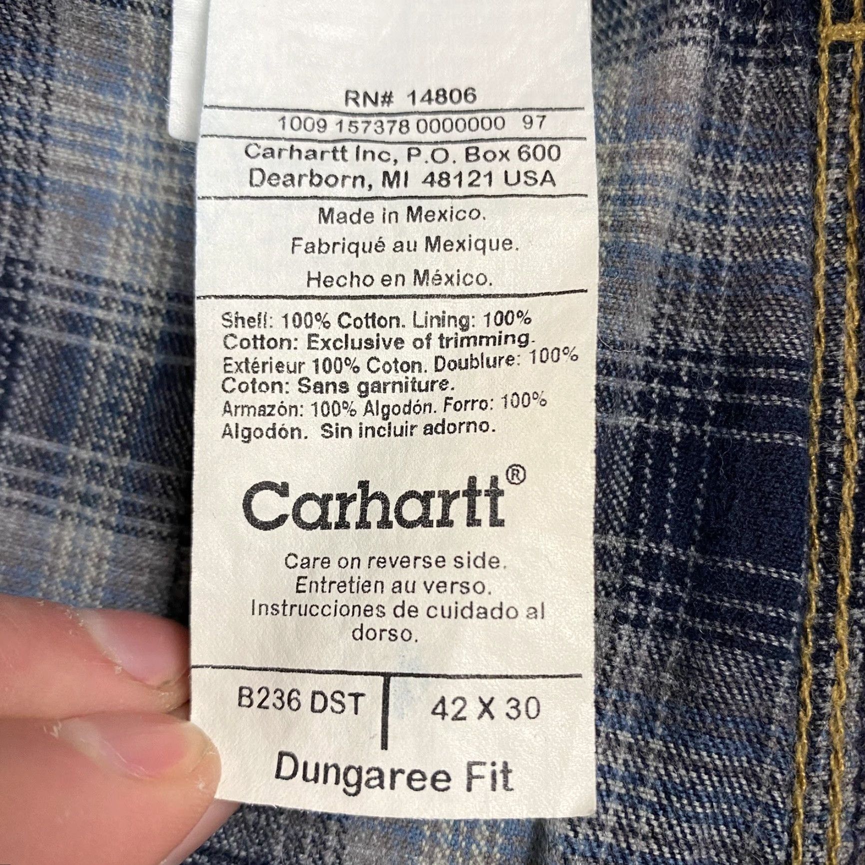 Carhartt VINTAGE Carhartt Dungaree Jeans 42x30 Flannel Lined Blue Denim Work B236 DST Mens Size US 40 / EU 56 - 7 Thumbnail