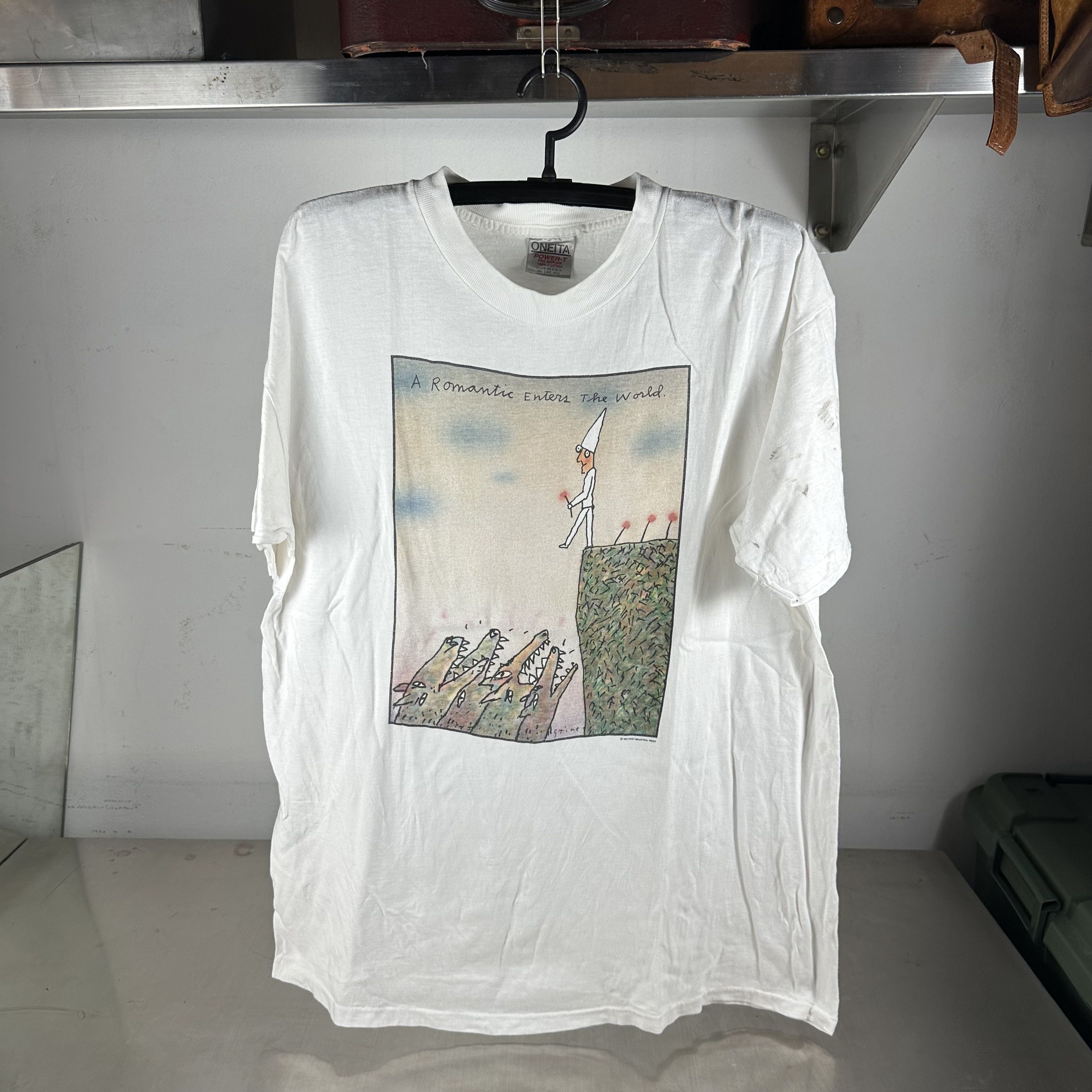 Vintage 1991 Richard Stine A Romantic Enters The World Art T-shirt Size US XL / EU 56 / 4 - 1 Thumbnail