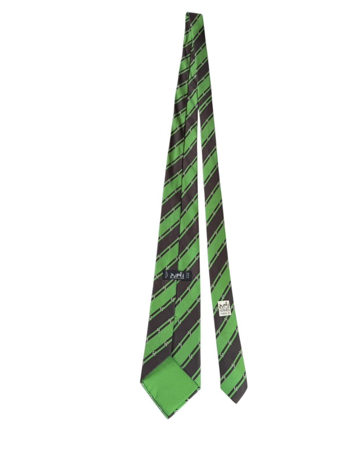 Hermes Vintage Hermès Paris Silk Tie – Green Black Diagonal Stripes Size ONE SIZE - 2 Thumbnail