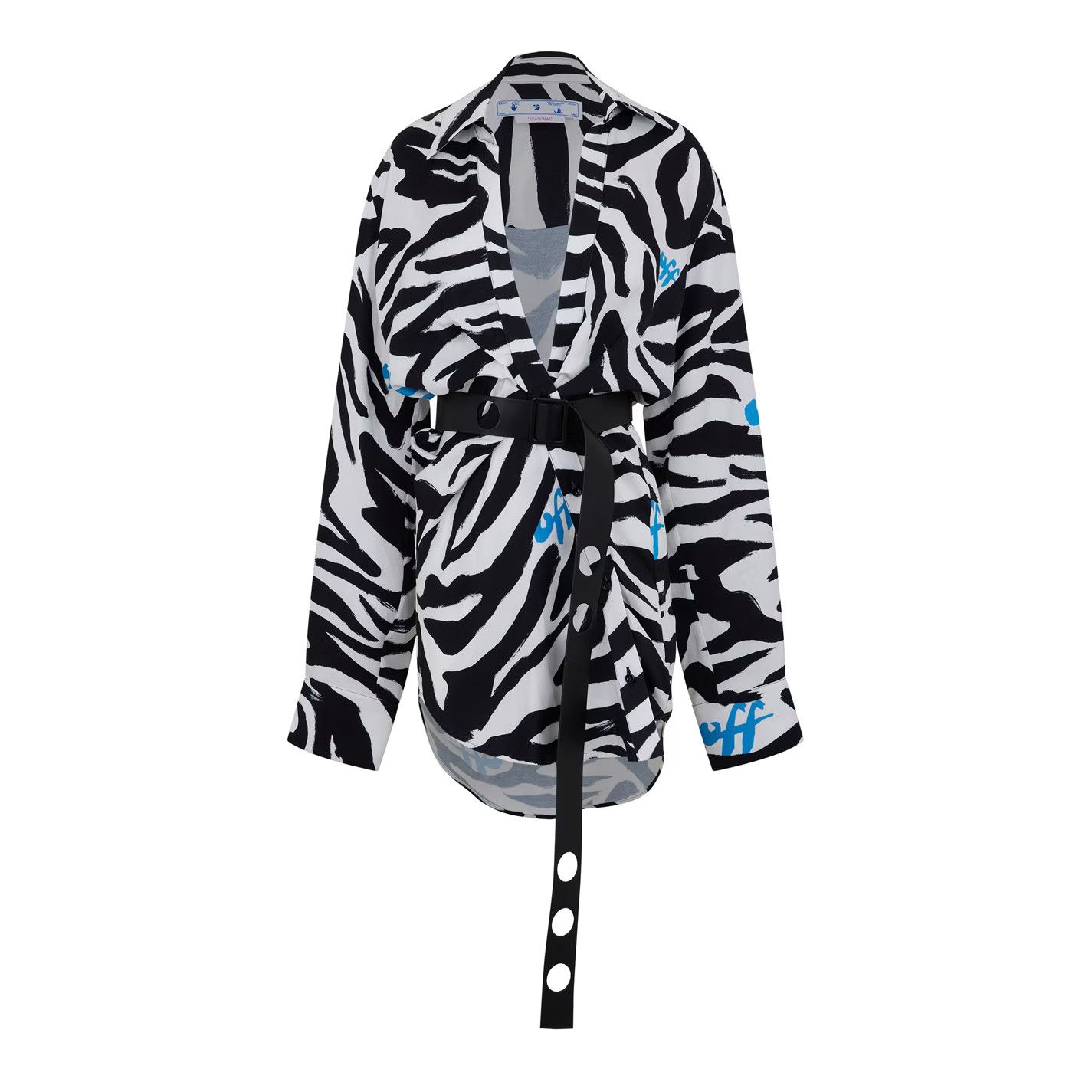 Off-White o1g2r1mq0125 Zebra Shirt Dress in White & Black Size M / US 6-8 / IT 42-44 - 1 Thumbnail