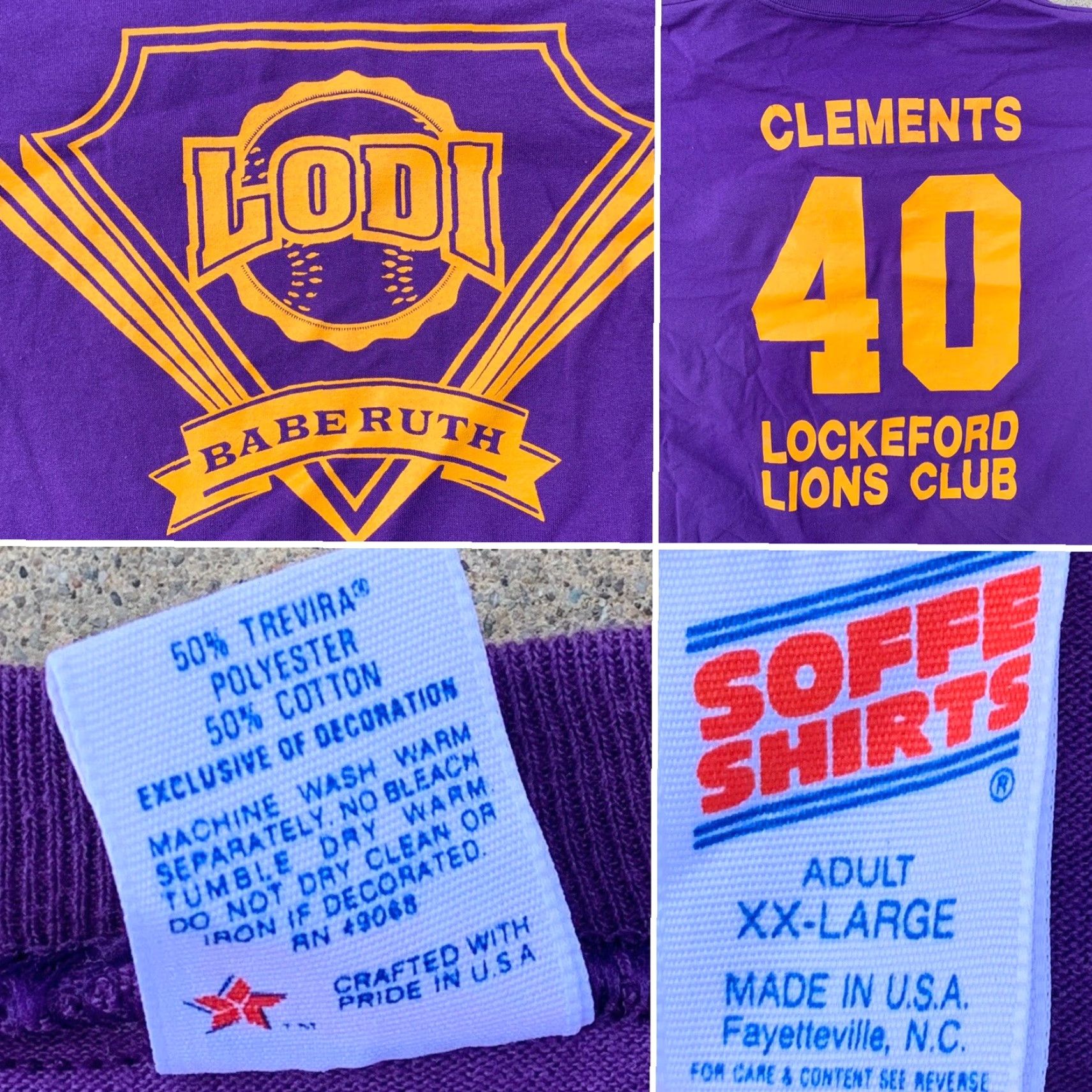 Vintage VINTAGE Soffe Shirts T-Shirt XXL Unisex Purple LODI BABE RUTH BACK CLEMENTS 40 LOCKEFORD LIONS CLUB Size US XXL / EU 58 / 5 - 2 Thumbnail