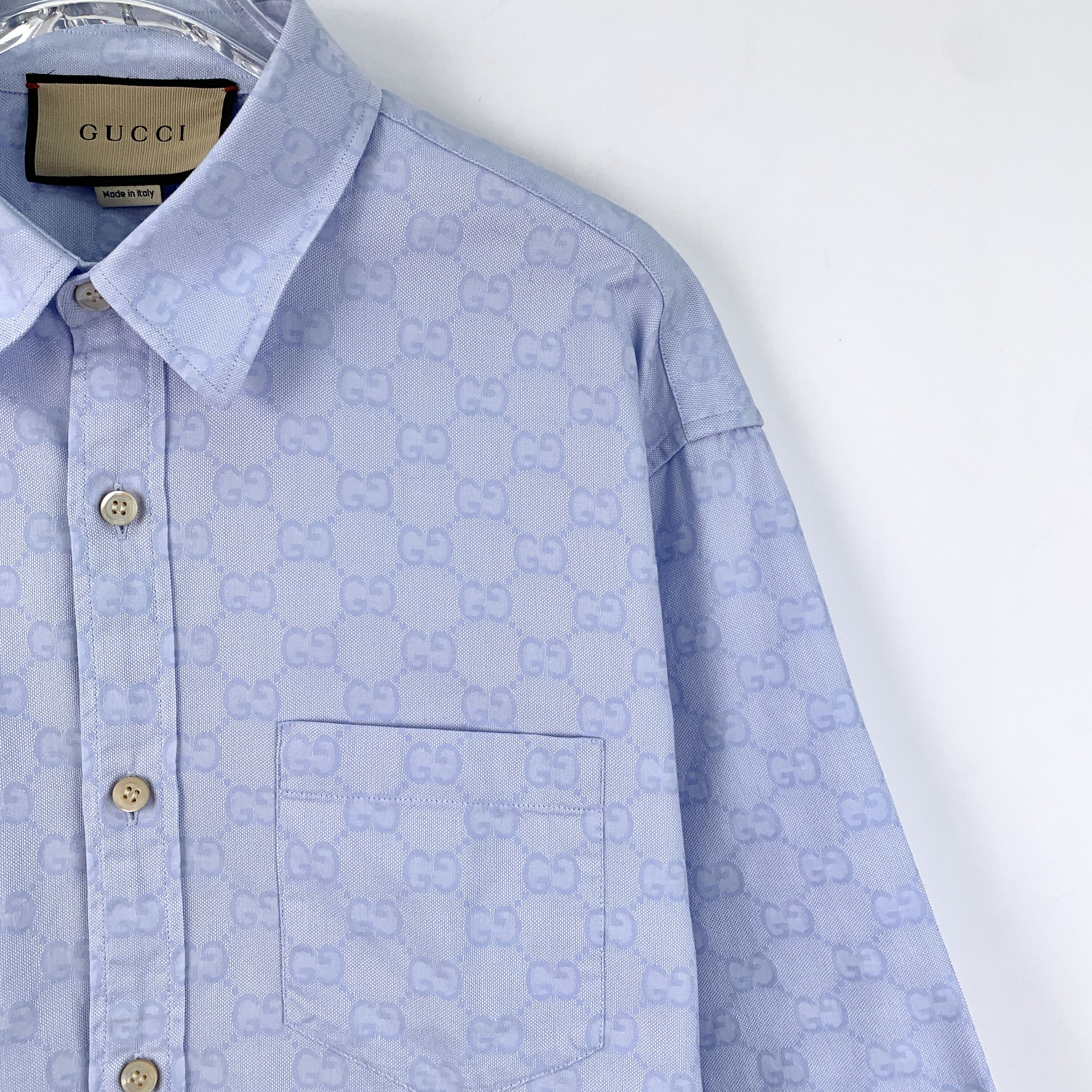 Gucci Gucci Shirt – Light Blue Logo Jacquard Shirt (Size 16) Size XXL / US 16-18 / IT 52-54 - 5 Thumbnail