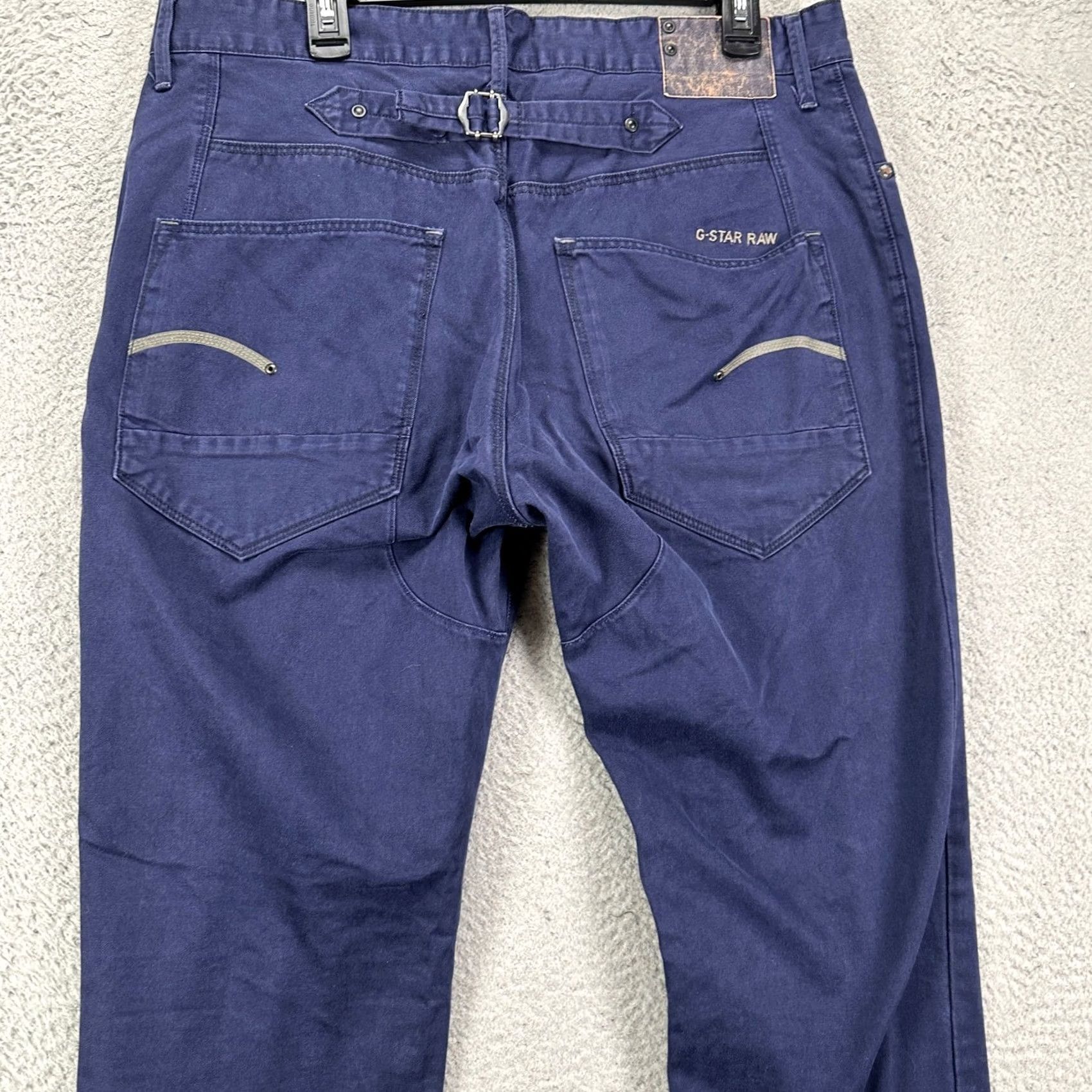 Vintage G-Star Raw Jeans Mens Blades Tapered 36X36 Blue Belted Dark Wash 5 Pocket Denim Jeans Size US 36 / EU 52 - 5 Thumbnail