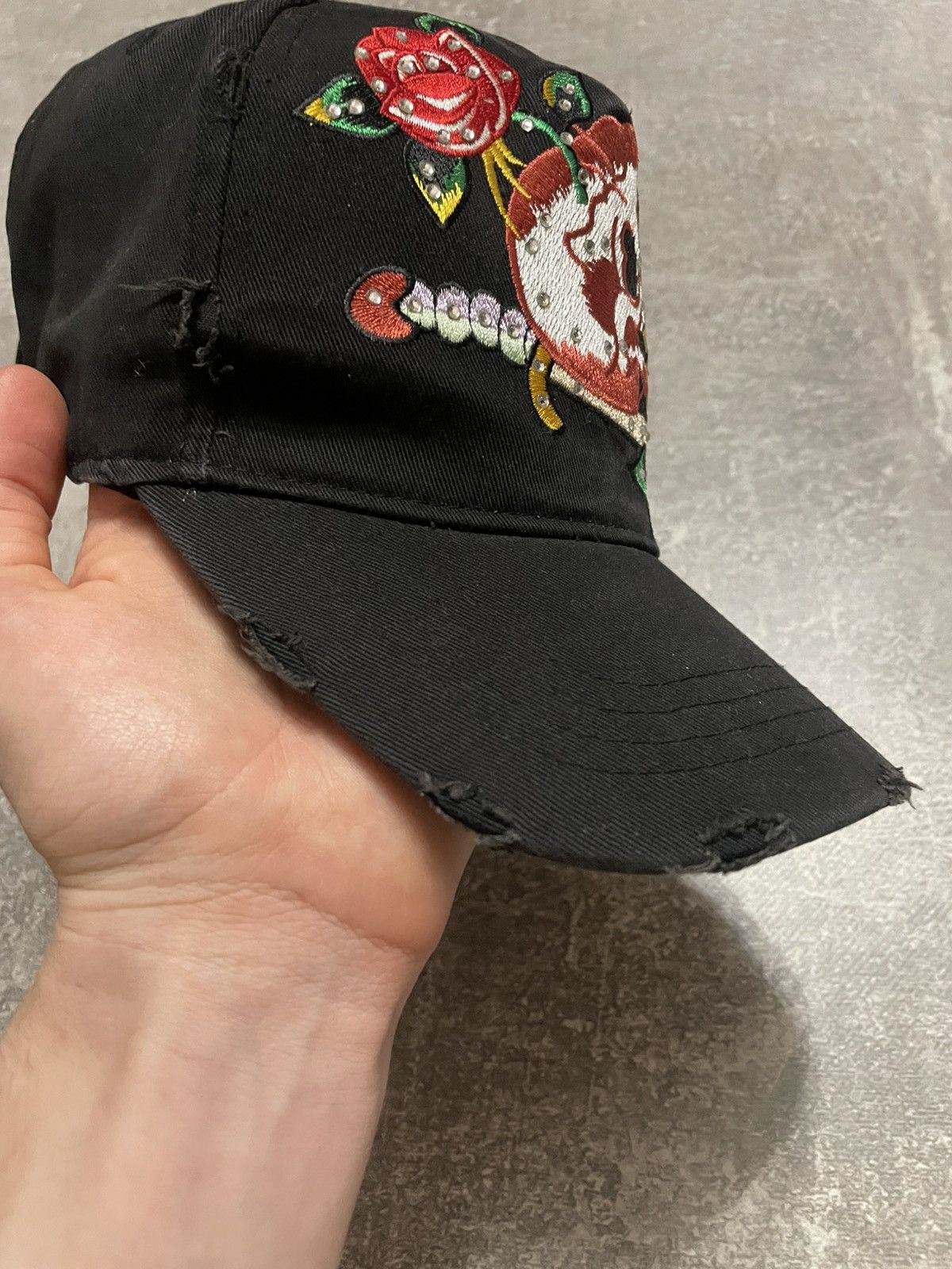 Ed Hardy × Japanese Brand Vintage Ed Hardy Style Skull Distressed Cap Y2K Size ONE SIZE - 6 Thumbnail