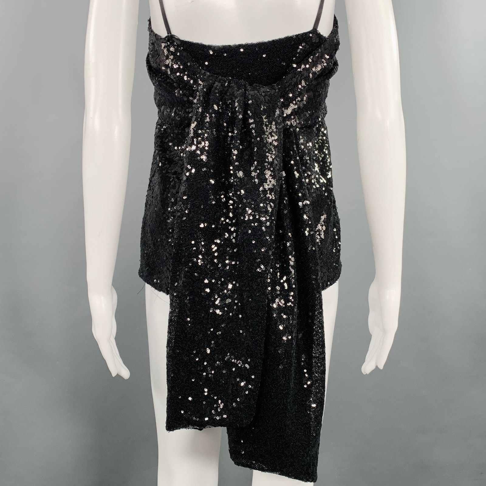 Prabal Gurung Size 0 Black Polyester Sequined Draped Dress Top Size XS / US 0-2 / IT 36-38 - 2 Thumbnail