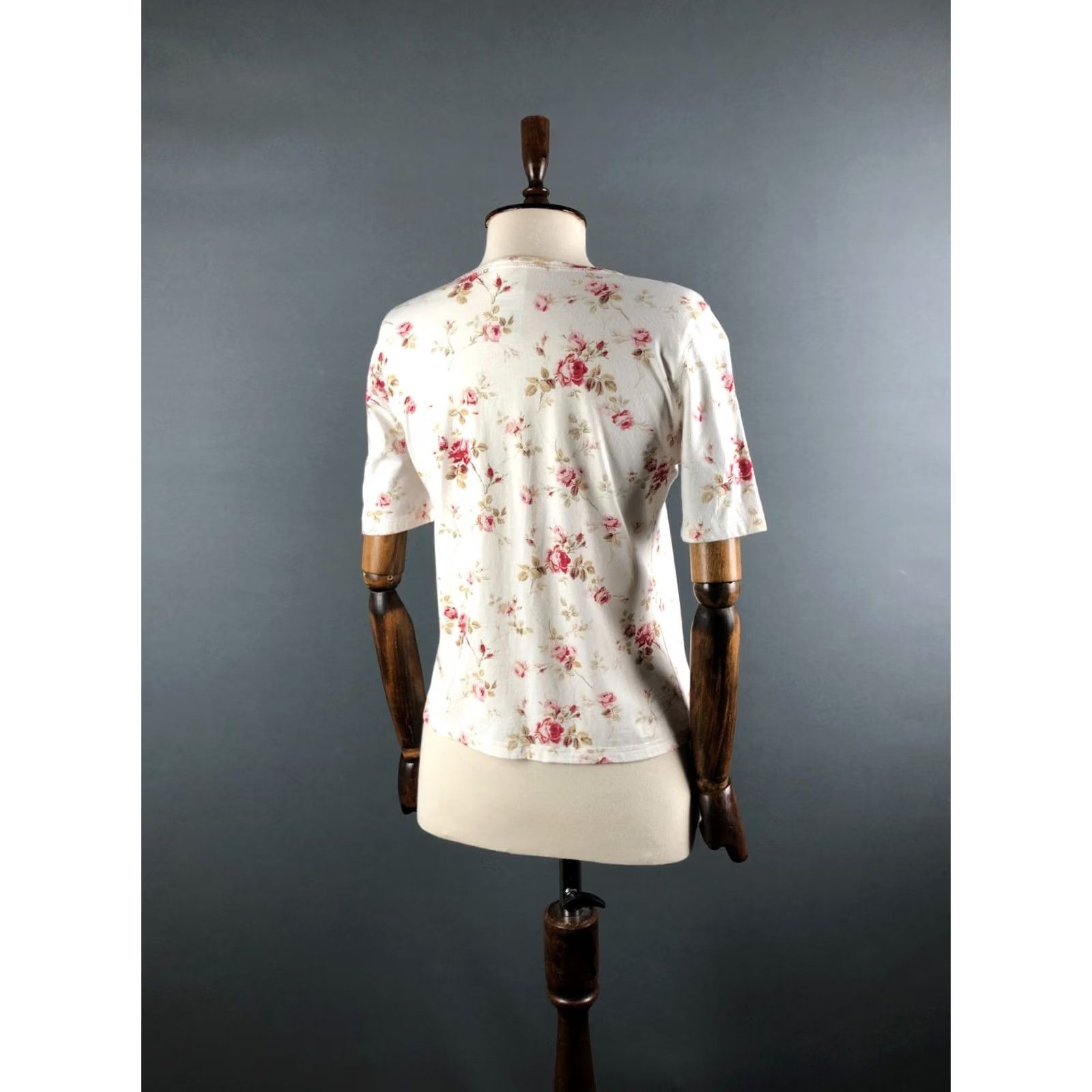 Laura Ashley Laura Ashley Women's Blouse Size M Ivory 100% Cotton Floral Short Sleeve Button-Up Top Casual Classic Shirt Womens Size M / US 6-8 / IT 42-44 - 3 Thumbnail