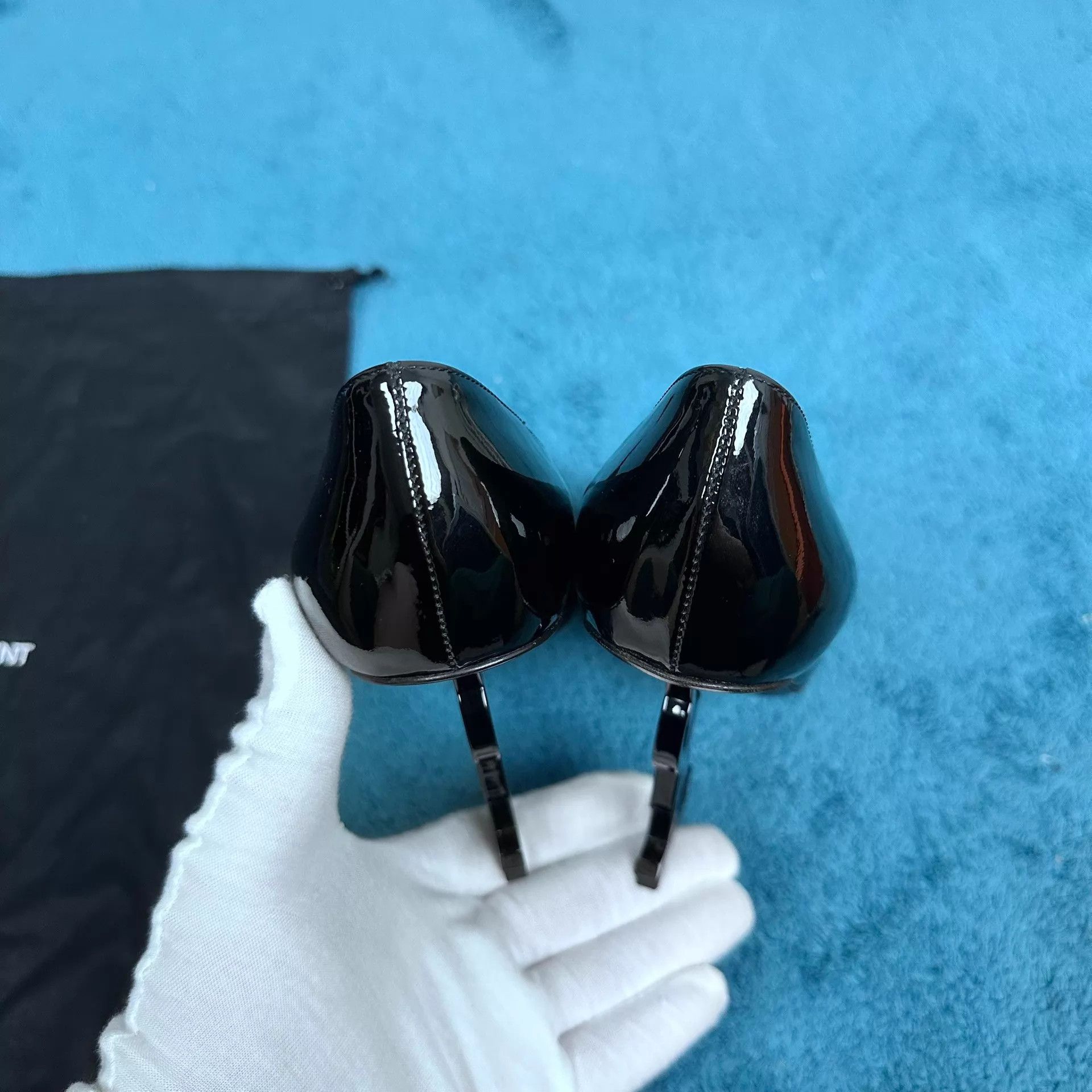 Saint Laurent Paris SLP Opyum Patent Pointed Toe Unique Black 35.5 LN Size US 5 / IT 35 - 4 Thumbnail