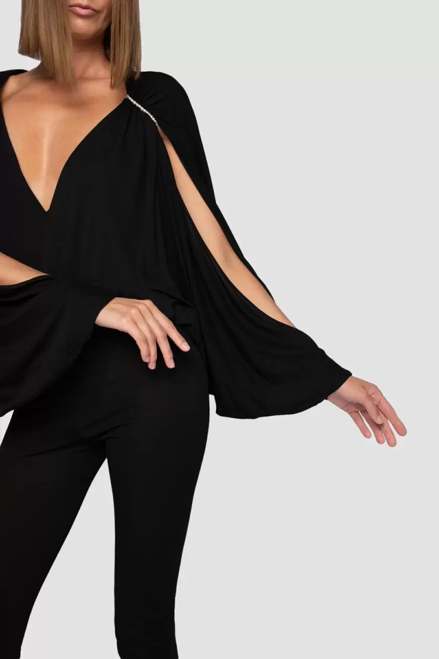 Saint Laurent Paris o1s1wg111024 Sleeved Catsuit Crepe Jersey Jumpsuit Black Size 26" / US 2 / IT 38 - 4 Thumbnail