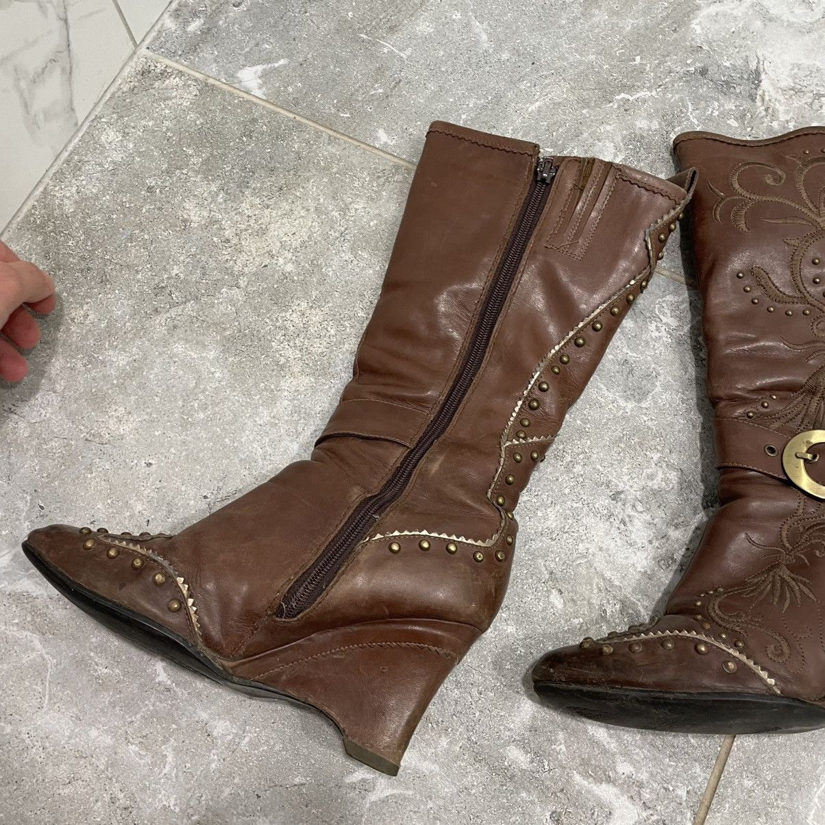 Vintage 90s Texas Western brown Leather Boots Heel shoes aztec Size US 8 / IT 38 - 6 Thumbnail