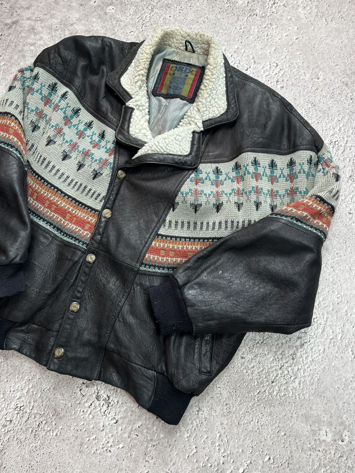 Leather Vintage Genuine Leather Jacket Wool Pattern Shearling 50 Size US M / EU 48-50 / 2 - 2 Thumbnail