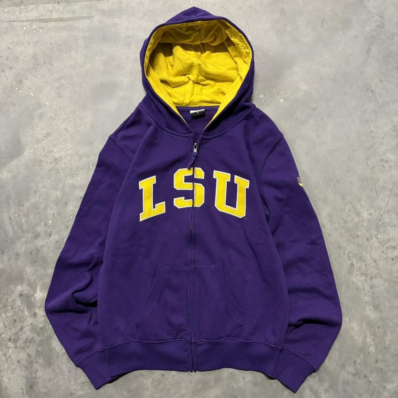 Japanese Brand × Vintage Crazy Vintage Y2K/2000s Purple LSU College Spellout Essential Zip Up Hoodie! Size S / US 4 / IT 40 - 1 Thumbnail
