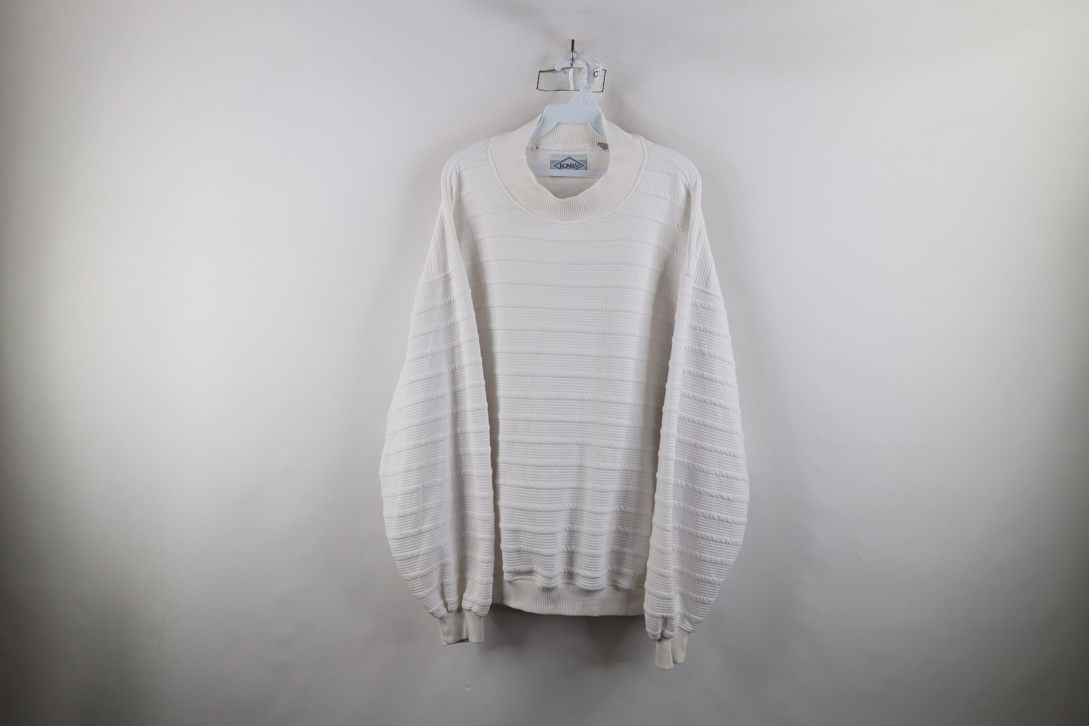 Vintage Vintage 90s Streetwear Ribbed Mock Neck Sweatshirt White Size US XL / EU 56 / 4 - 1 Thumbnail