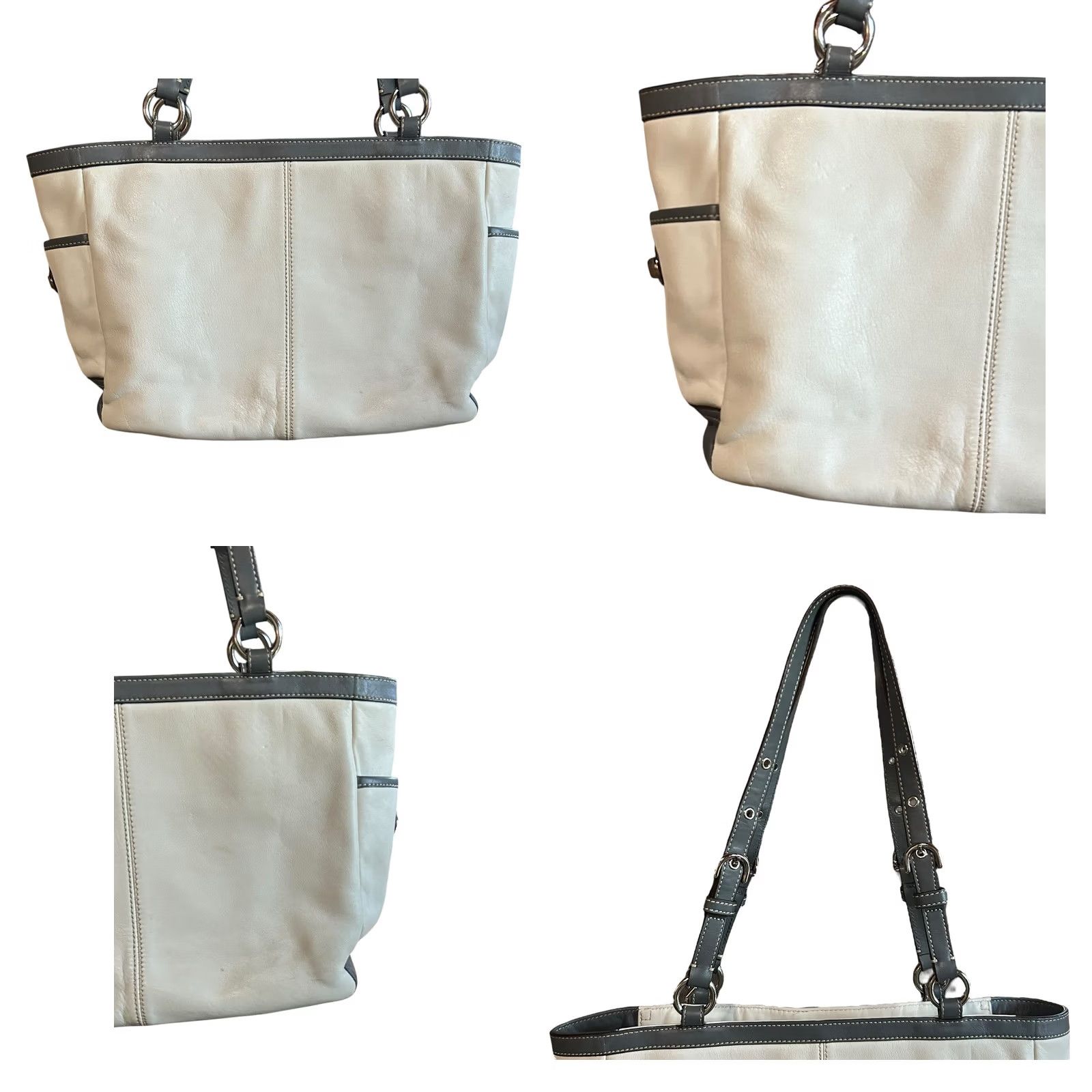 Coach Coach East West Gallery Tote Women Medium Leather Shoulder Bag Purse White Gray Leather Size ONE SIZE - 9 Thumbnail