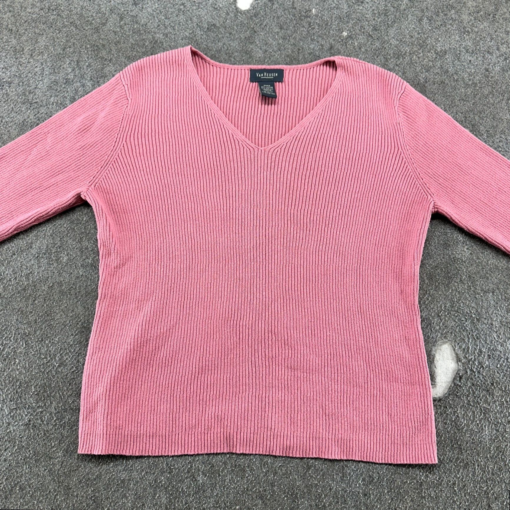 Van Heusen VINTAGE Van Heusen Sweater Women XL Pink Pullover Ribbed Knit Cotton Acrylic 90s 80s Women Pullover Knit V-Neck Size XL / US 12-14 / IT 48-50 - 3 Thumbnail