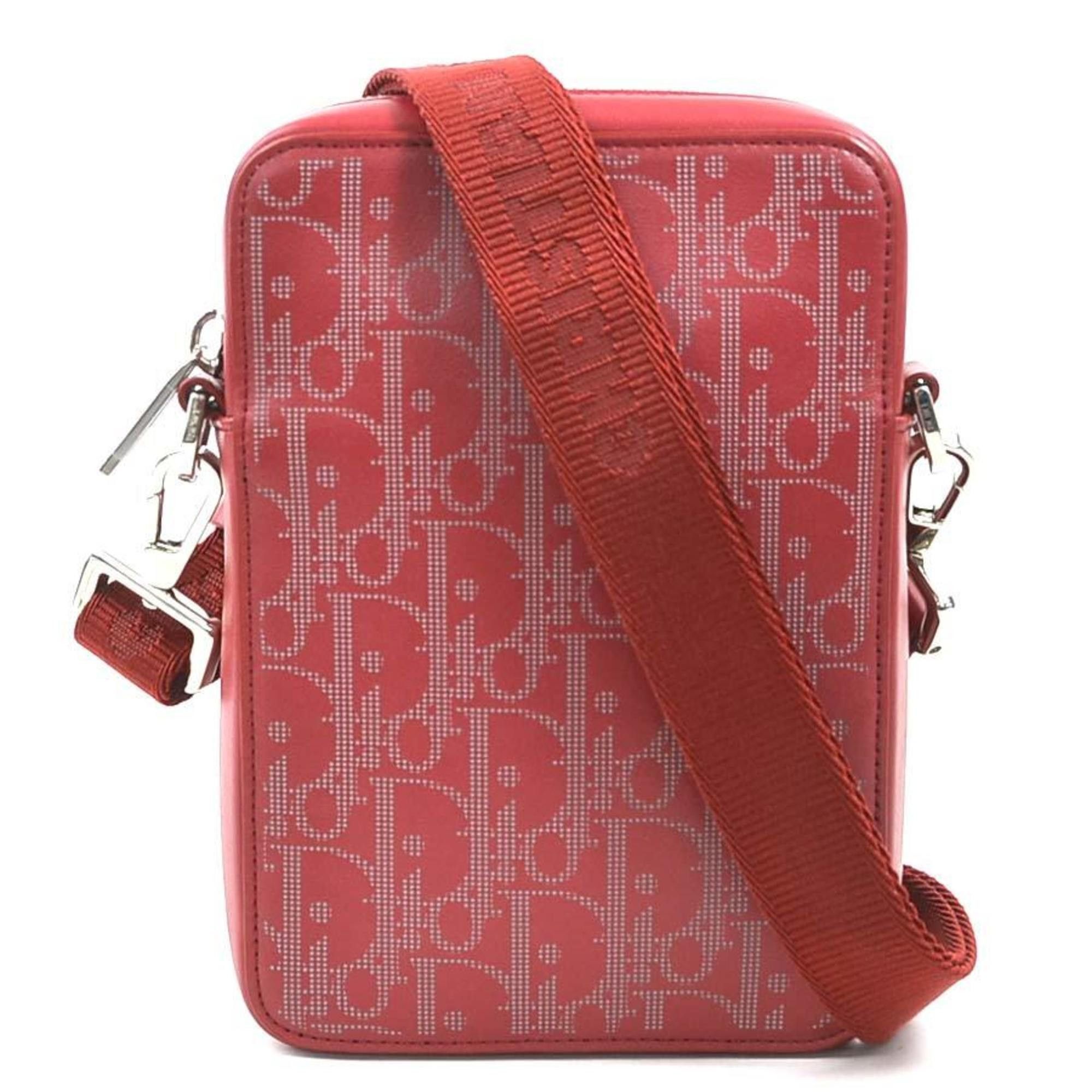 Christian Dior Shoulder Bag Leather Red Men's Women's r10509a