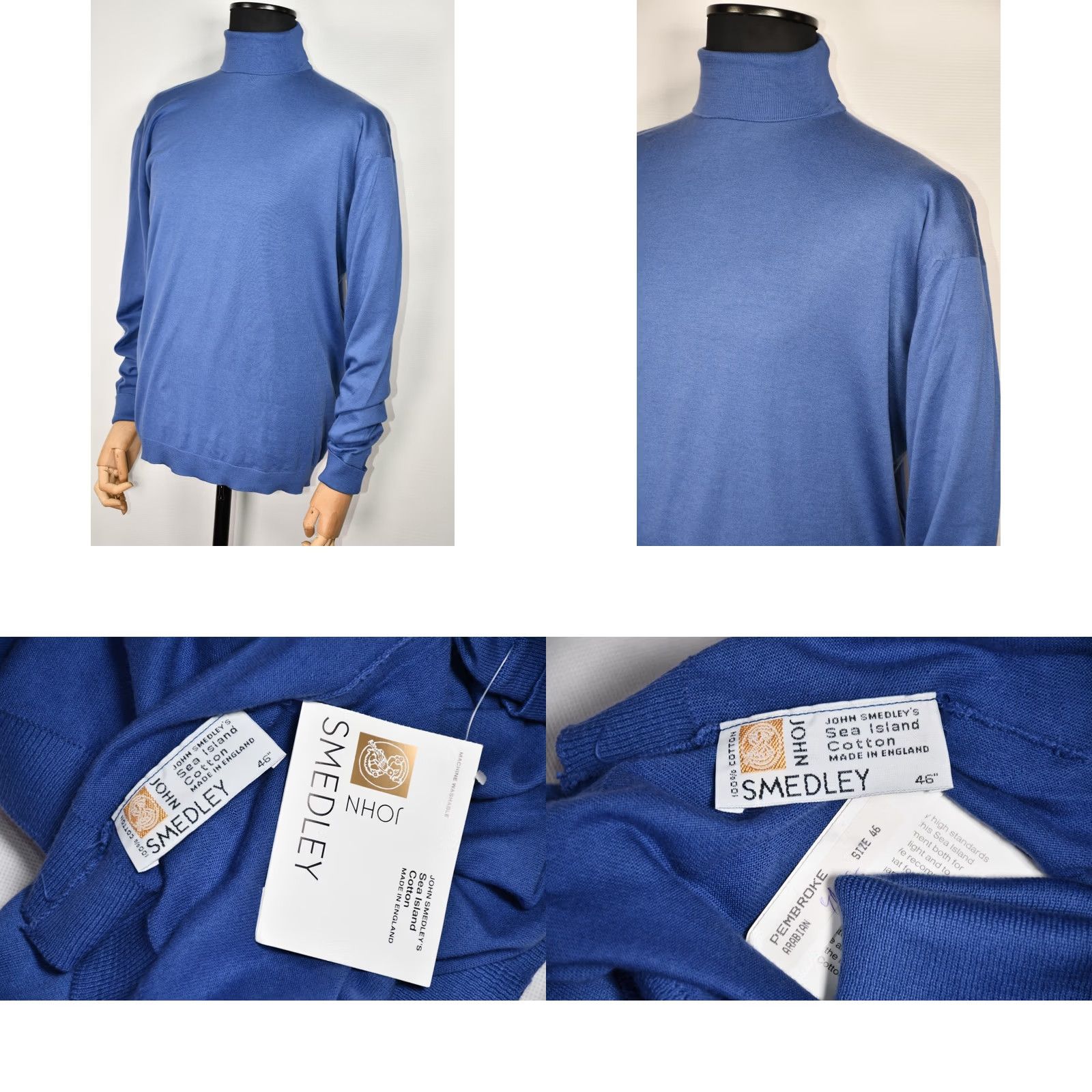 John Smedley John Smedley Sea Island Cotton Knitted Turtleneck Jumper Made In England XL Blue Cotton Knit Sweater Mens Size US XL / EU 56 / 4 - 8 Thumbnail