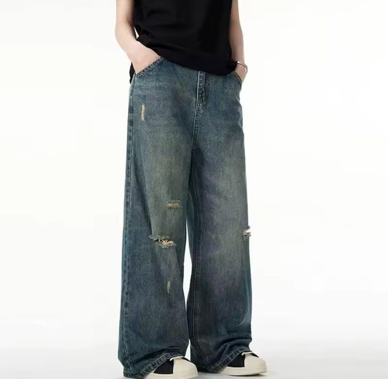 Jean Vintage Retro Distressed Casual Baggy Straight Jeans Size US 32 / EU 48 - 3 Thumbnail