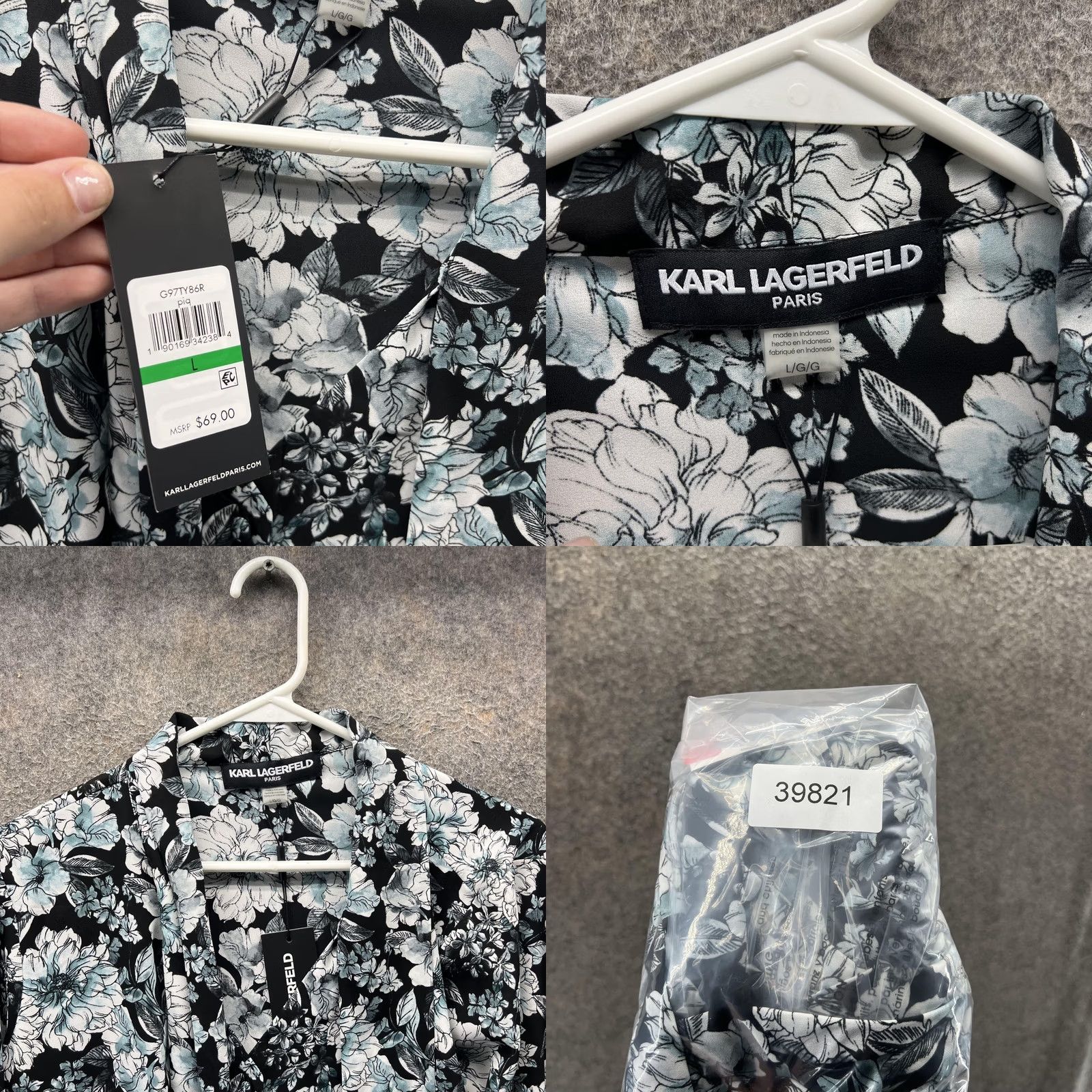 Karl Lagerfeld Karl Lagerfeld Paris Blouse Womens L Black Floral Tie Neck Long Sleeve Top Size L / US 10 / IT 46 - 8 Thumbnail