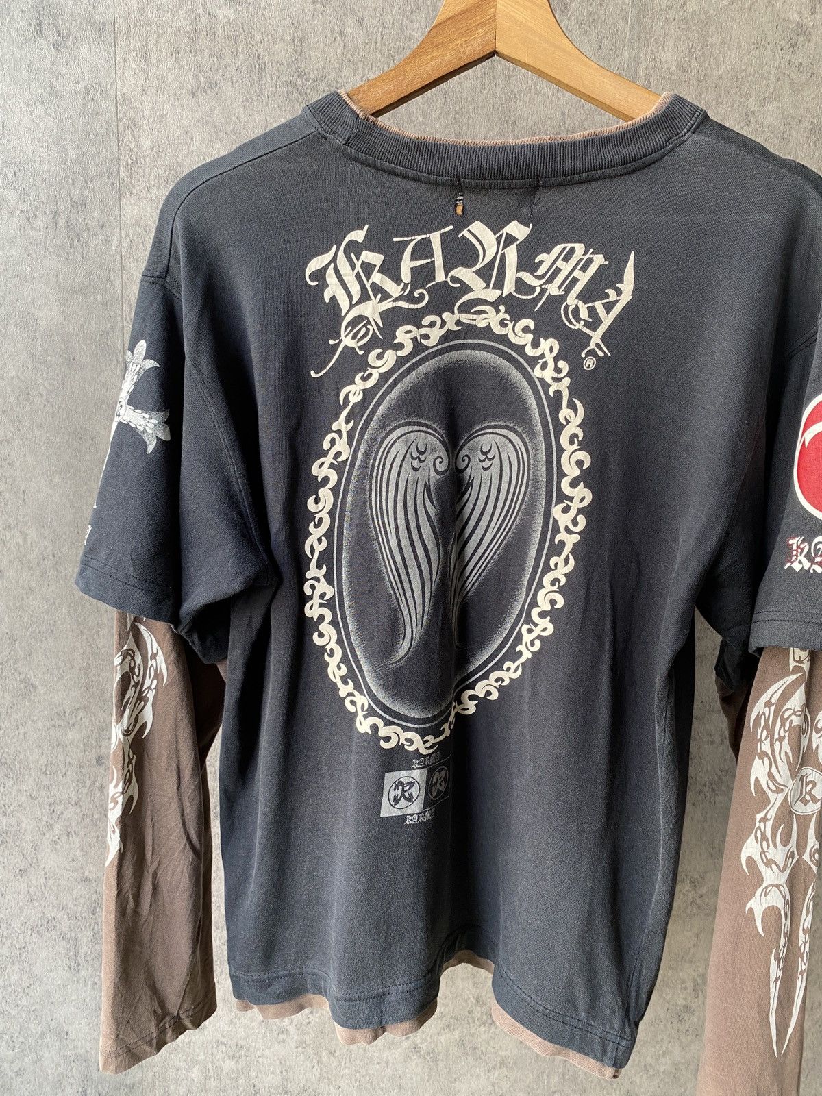 14th Addiction Vintage 90’s Karma Black Faded Design Distressed T Shirt Size US M / EU 48-50 / 2 - 8 Thumbnail