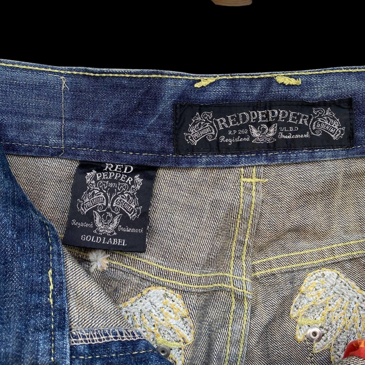 Japanese Brand × Le Grande Bleu (L.G.B.) × Tornado Mart A BEAUTIFUL FLARE DENIM RED PEPPER GOLD LABEL EAGLE WING Size US 31 - 14 Thumbnail