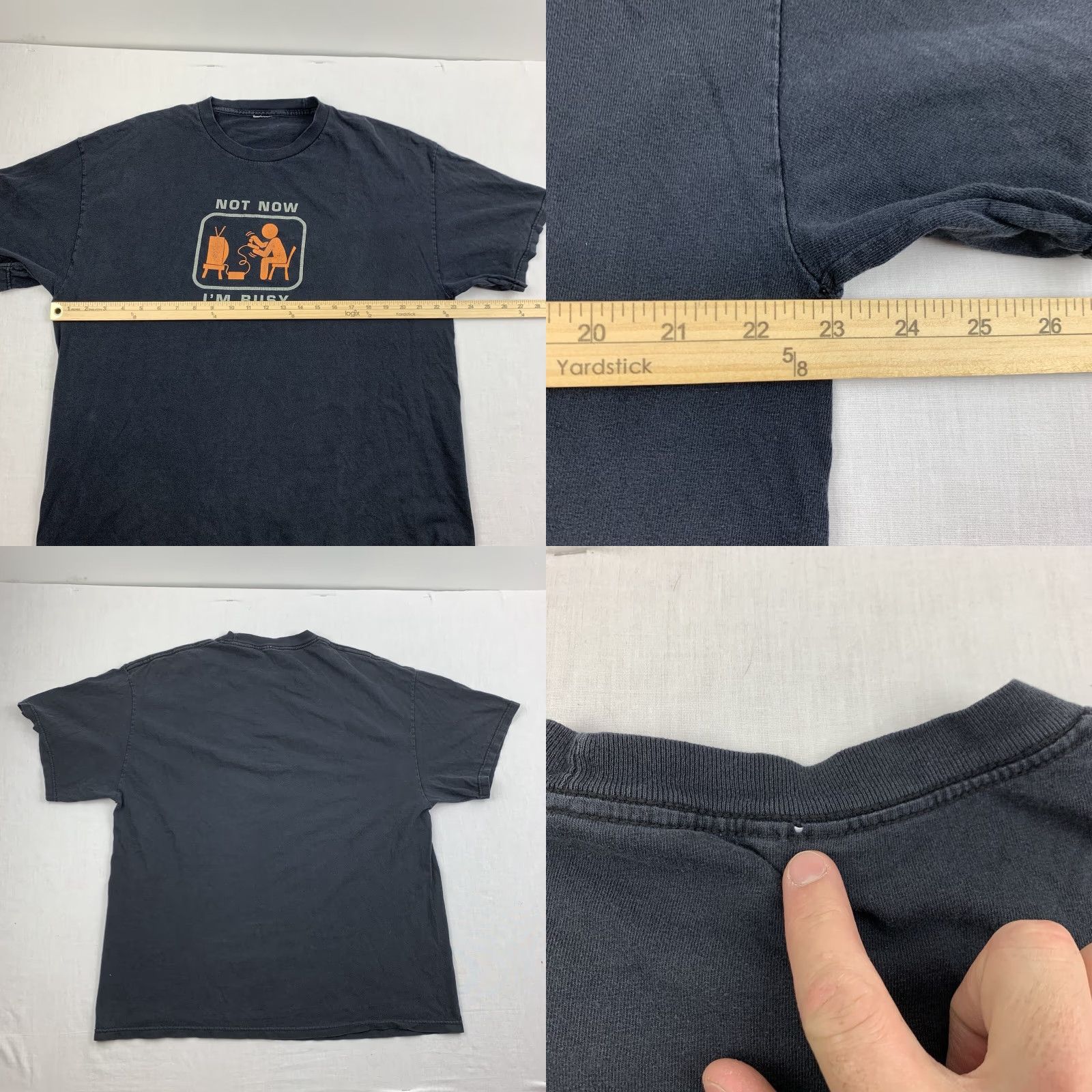 Vintage VINTAGE Funny Gamer T-Shirt Men's Large Black Crew Neck Short Sleeve 90s Not Now I’m Busy Cartoon Mens Size US L / EU 52-54 / 3 - 8 Thumbnail