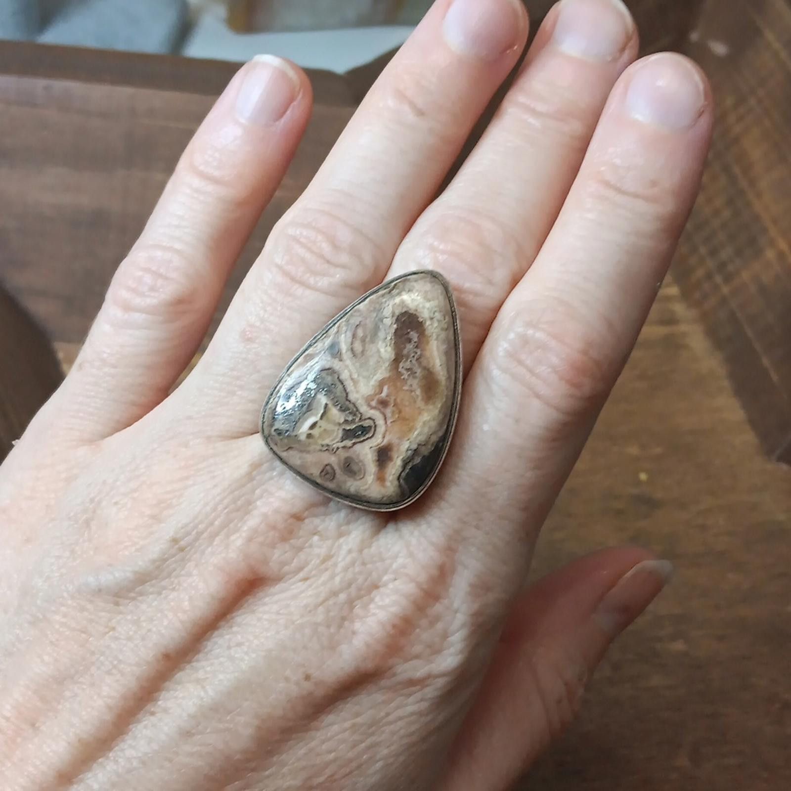 2120 Handcrafted Rhodochrosite with Pyrite gemstone ring Size ONE SIZE - 3 Thumbnail