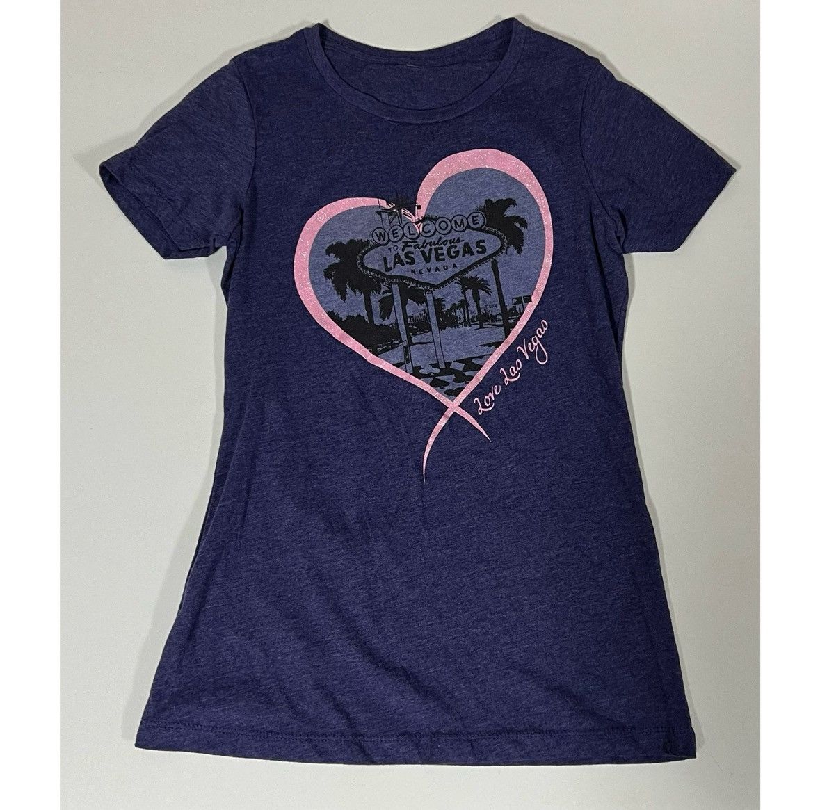 Vintage Blue ‘Las Vegas’ Heart Graphic T-Shirt Top Tee Size S 💗✨ Size US S / EU 44-46 / 1 - 2 Thumbnail