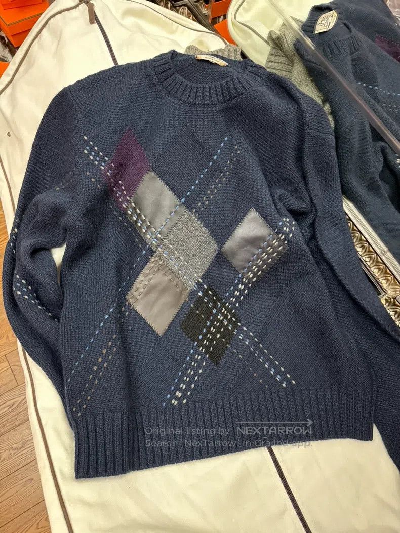 Hermes Men's Knit and Leather Embellished Fashion Sweater