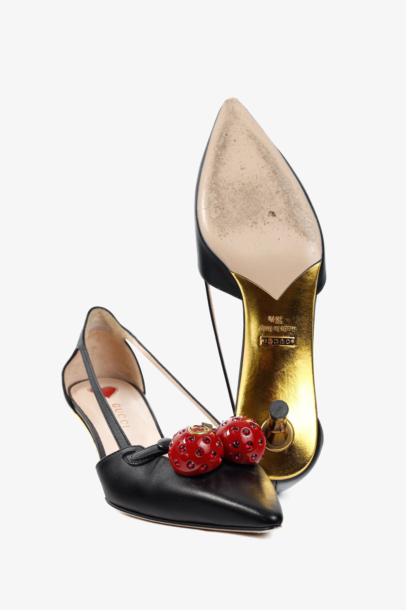 Gucci Gucci Unia Leather Cherry-Embellished Pointed-Toe Heels Size US 5 / IT 35 - 5 Thumbnail