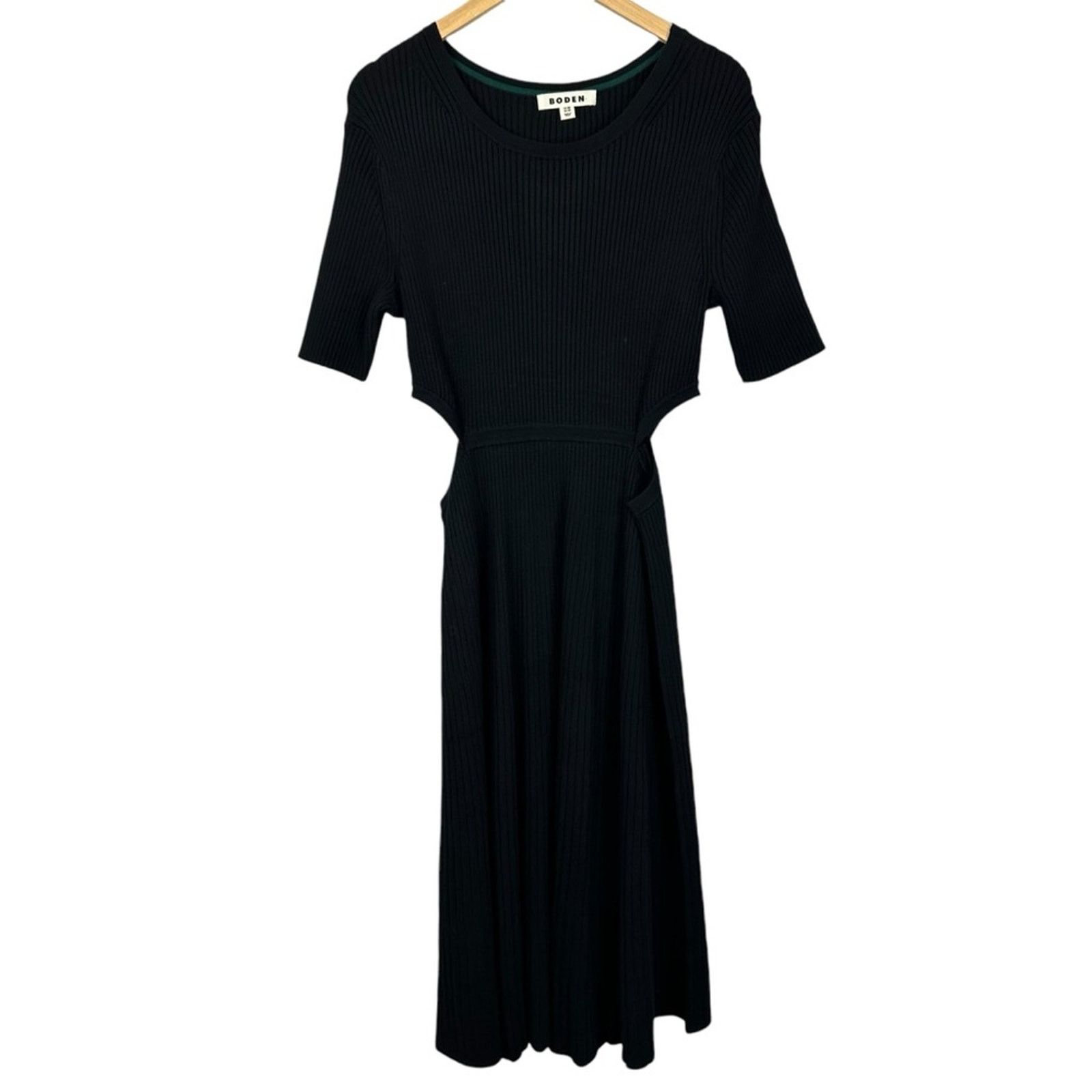 Boden NEW Boden Cutout Knitted Ribbed Midi Black Sweater Dress Size XL / US 12-14 / IT 48-50 - 10 Thumbnail