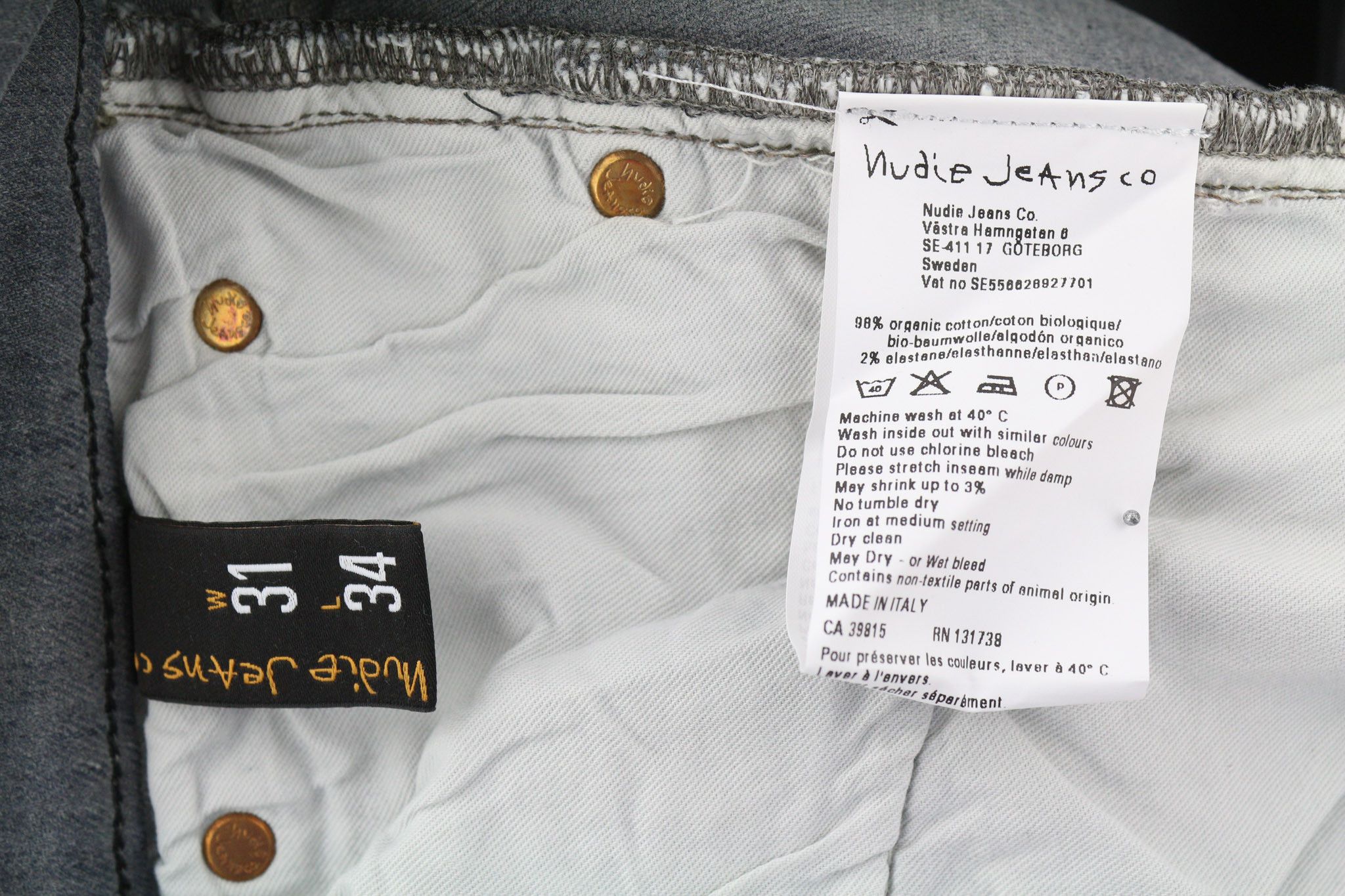 Nudie Jeans TIGHT LONG JOHN W31/L34 Organic Charcoal Denim Jeans 80677 Size US 31 - 6 Thumbnail