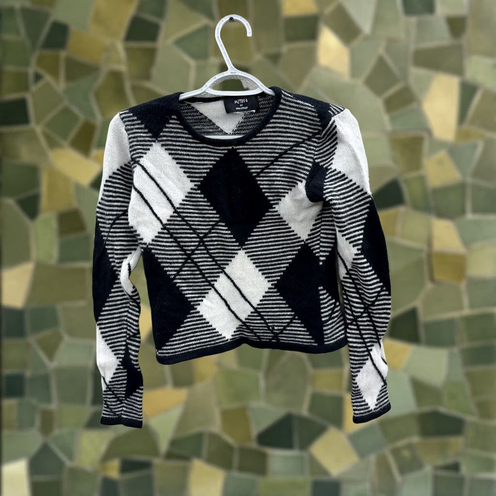 Vintage Womens Metro 6 Nina Leonard Plaid Sweater Long Sleeve Size S Black White Raglan Knit Pullover Size S / US 4 / IT 40 - 1 Thumbnail