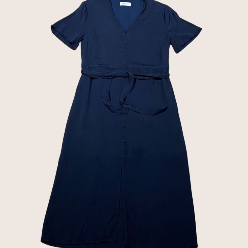 Vintage ModströM Dress - Large V Neck Navy - False Button - Long Size L / US 10 / IT 46 - 1 Thumbnail